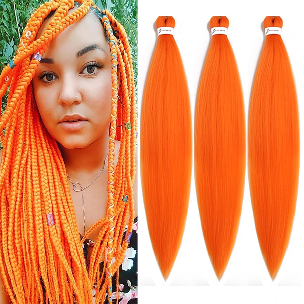 BALINGHAIR Braiding Hair Pre Stretched 20 Inch Kanekalon Braiding Hair Extensions Orange(Org-3Pcs)