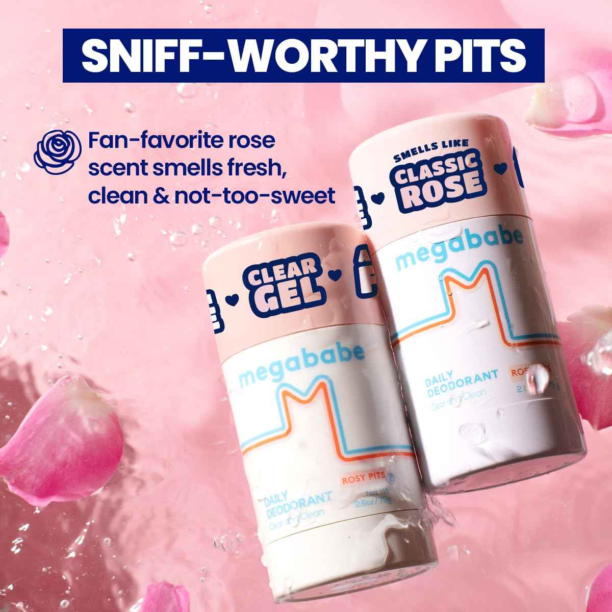 Megababe Daily Deodorant - Rosy Pits | 72 hour Odor Protection | Aluminum-Free, Clear & Clean | 2.6 oz - 2 Pack