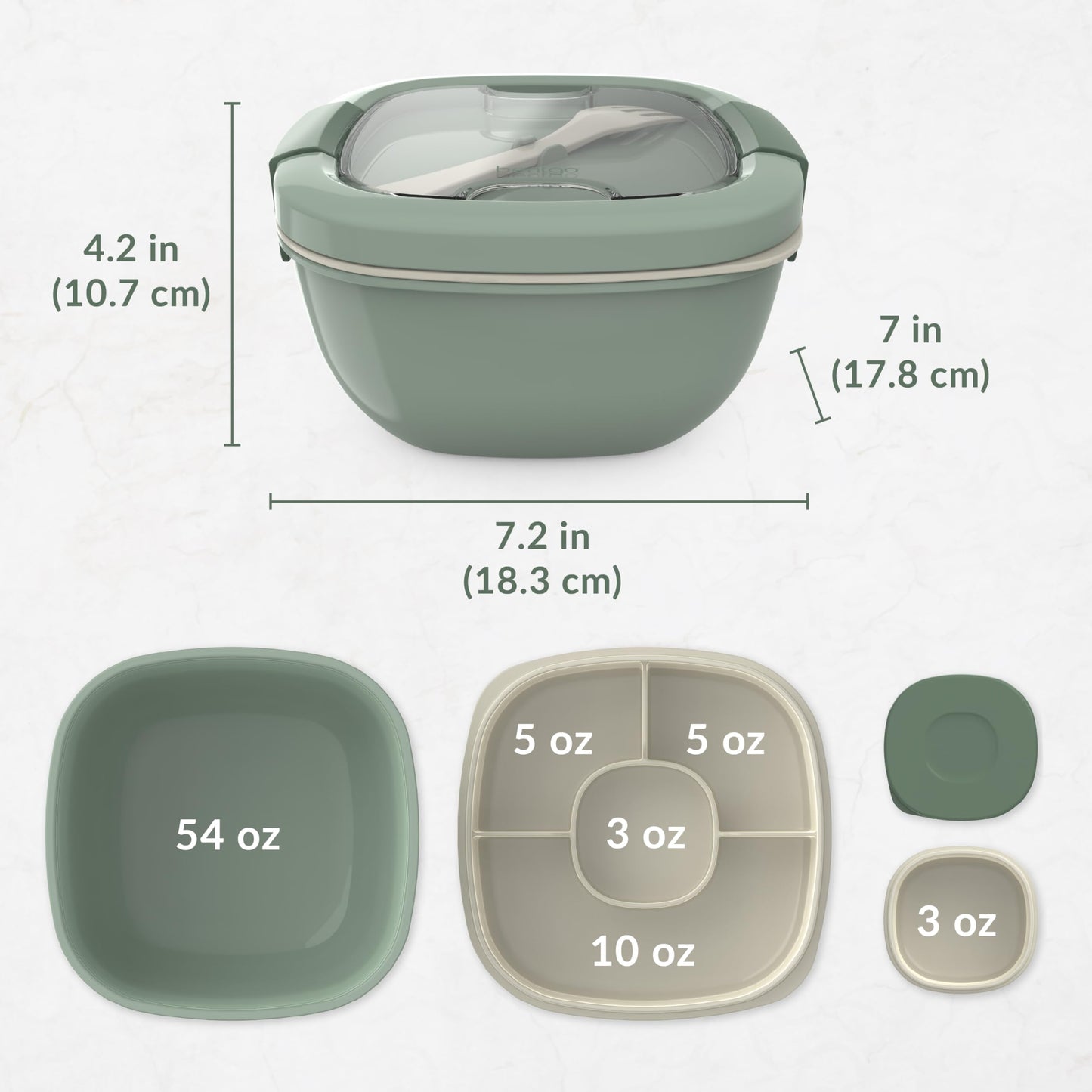 Bentgo All-in-One Salad Container - Large Salad Bowl, Bento Box Tray, Leak-Proof Sauce Container, Airtight Lid, & Fork for Healthy Adult Lunches; BPA-Free & Dishwasher/Microwave Safe (Khaki Green)