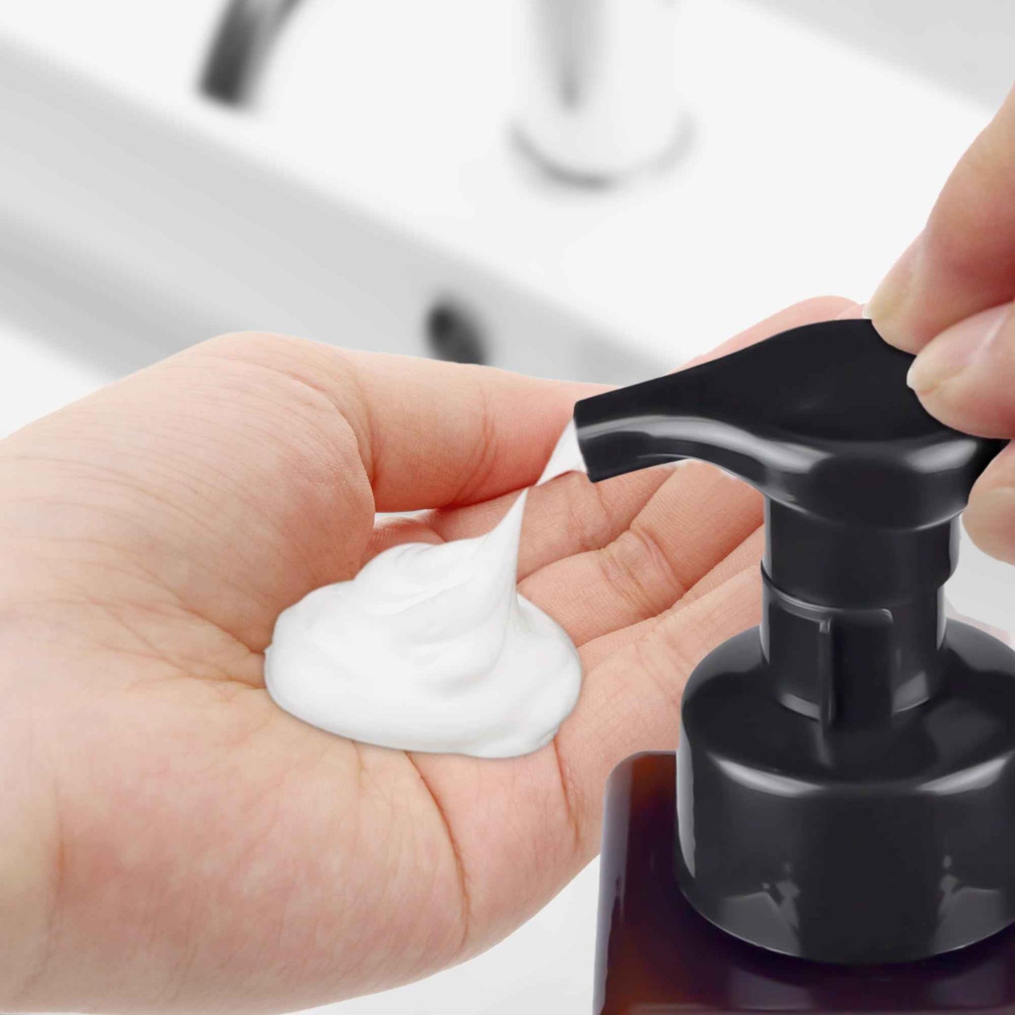 ZEJIA 15OZ Foaming Soap Dispenser, 2-Pack Plastic Hand Soap Dispenser, Refillable Leakproof Foam Pump Bottle with Waterproof Labels, for Shampoo, Body Wash