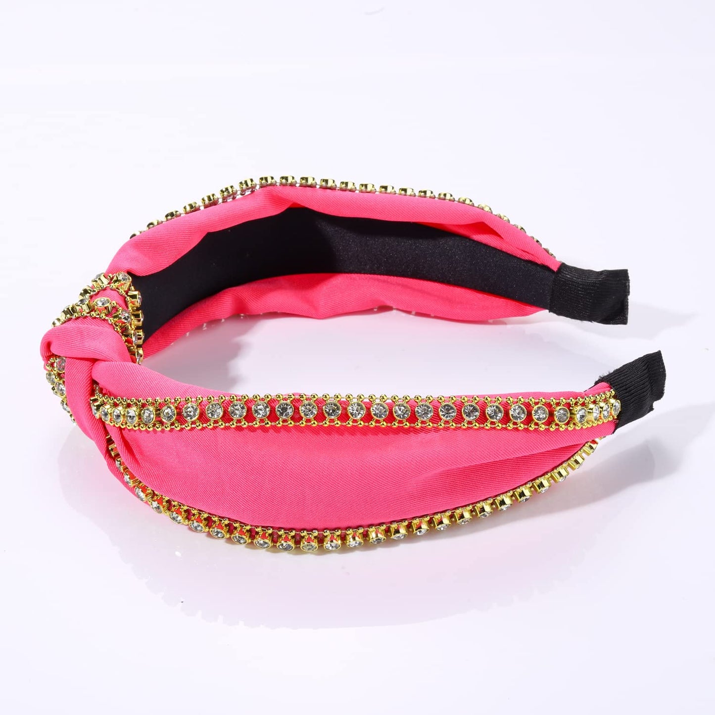 Rhinestone Knotted Headband Sparkle Rhinestone Chain Top Knot Headband for Women Girls White Black Hot Pink Wide Hairband Headpiece Hair Accessories Gift (hot pink rhinestone chain headband)