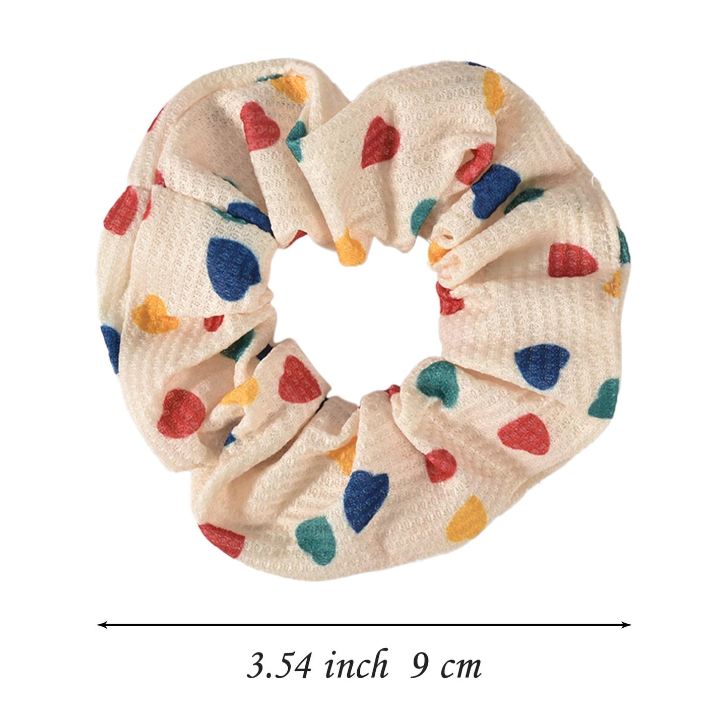 Yonchic 6-Piece Heart-Print Stylish Elastic Hair Ties, Colorful Funny Lovely Donut Pattern Style Fabric Scrunchies Girls Ponytail Holders, Hair Tie Fashion Rubber Bands Hair Accessories