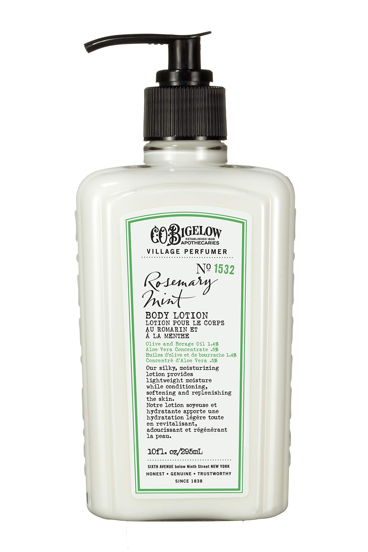 C.O. Bigelow Rosemary Mint Moisturizing Body Lotion for Women and Men, Village Perfumer Lotion with Olive Oil, Borage Oil, and Aloe Vera, 10 fl oz