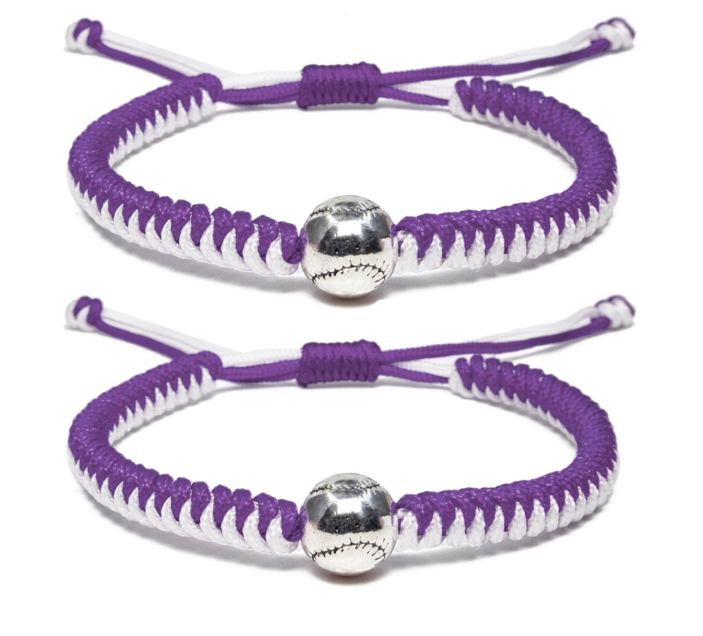 Handmade Braided Bracelets Baseball Gifts for Boys Adjustable Wristbands with Baseball Beads, Inspirational Baseball Bracelets for Girls Teens Adults (purple 2PCS)