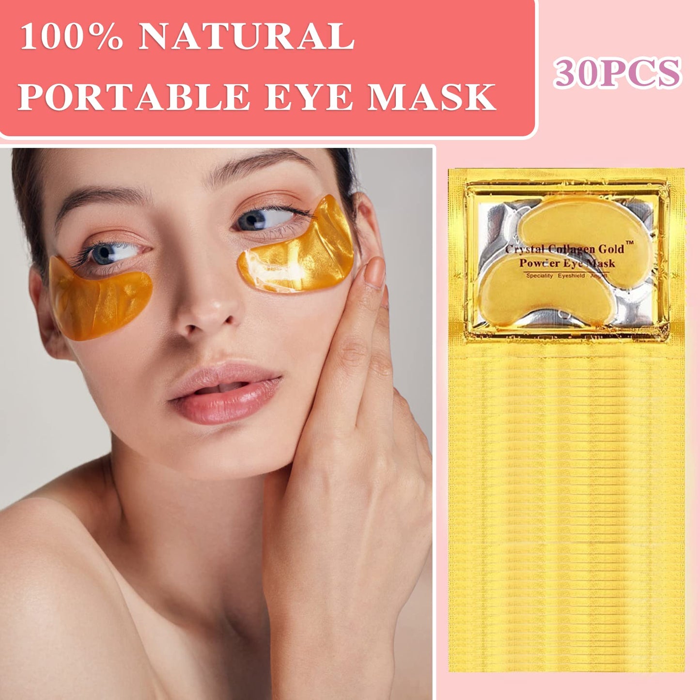 30 Pairs 24K Gold Under Eye Patches,Crystal Collagen Under Eye Mask,Puffy Eyes and Dark Circles Treatments,Moisturising&Hydrating Under Eye Patch Pads for Reducing Fine Lines Eye Bags(Gold)