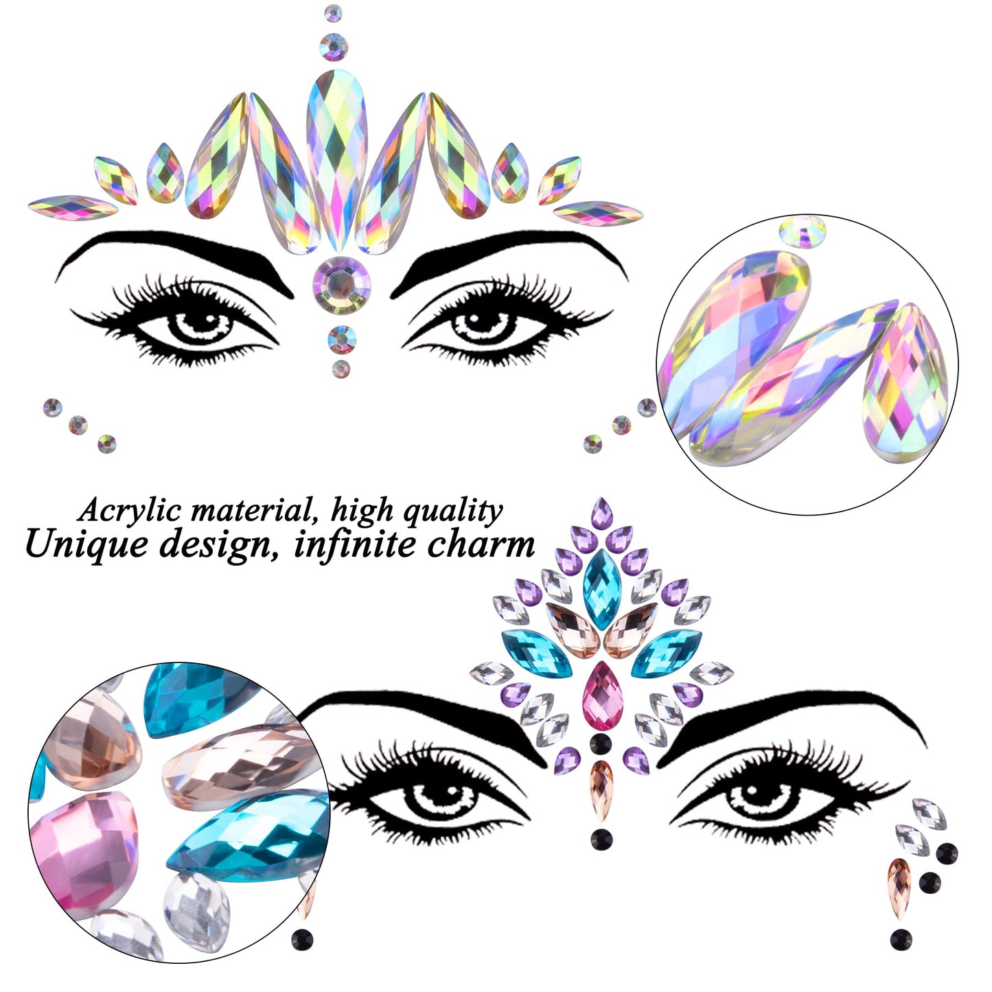 SIQUK 12 Sets Face Jewels Stick On Rhinestones Sticker Face Gems Face Crystals Self Adhesive Face Sticker Jewel Mermaid Face Jewel for Festival Rave Party