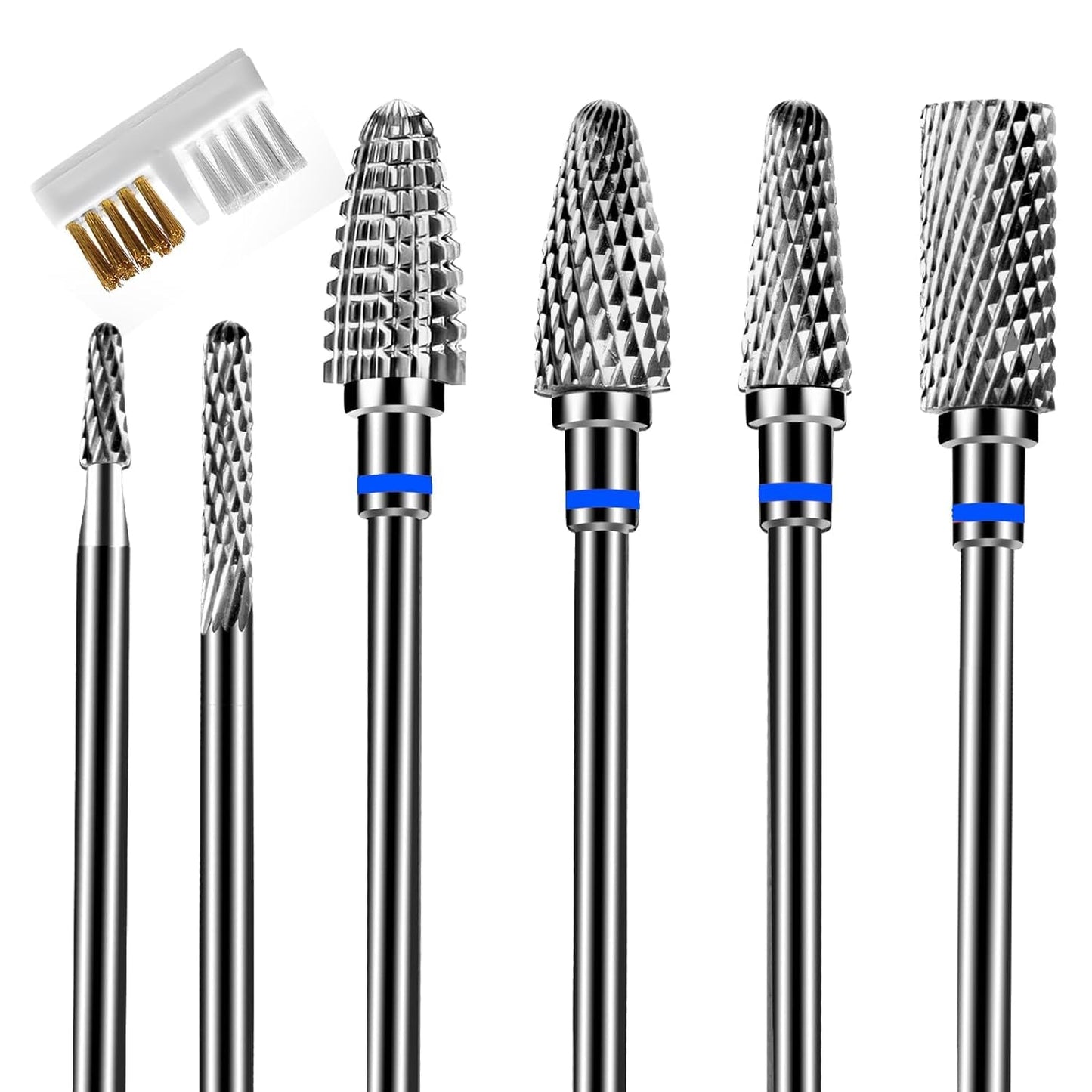 6Pcs Nail Drill Bits Set Professional, 3/32'' Electric Nail Drill Bits for Acrylic Gel Nails, Cuticle Nail Drill Bit Quick Gel Polish Remover Manicure Pedicure Tools with Cleaning Brush (Blue)