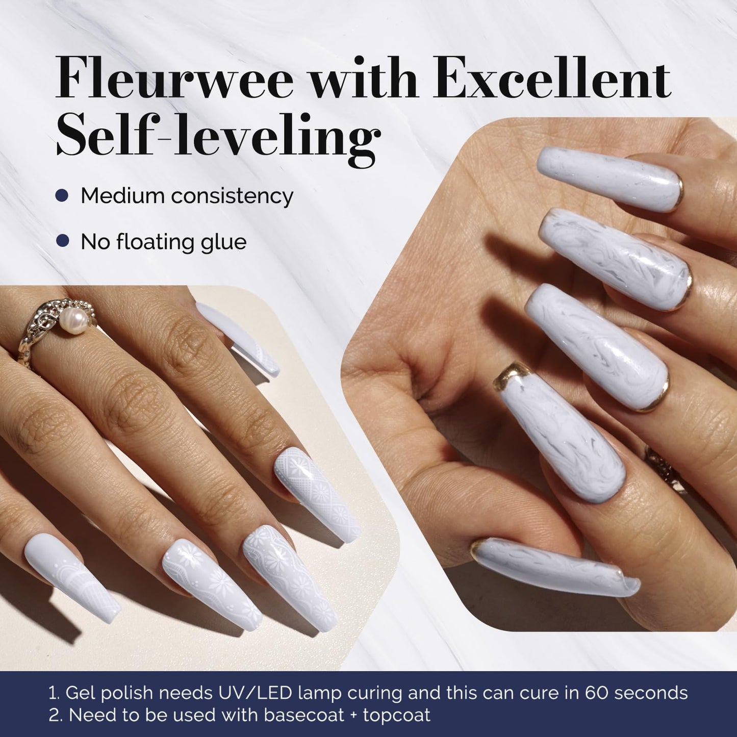 MelodySusie Fleurwee Plant-based UV Gel Nail Polish, Hema Free, 21 Non-Toxic, White P50, Long Lasting, No Chip, Summer Color 2024 Finger Toe Nail Gel Polish, Nail Art Salon Manicure at Home, 0.5 Fl Oz