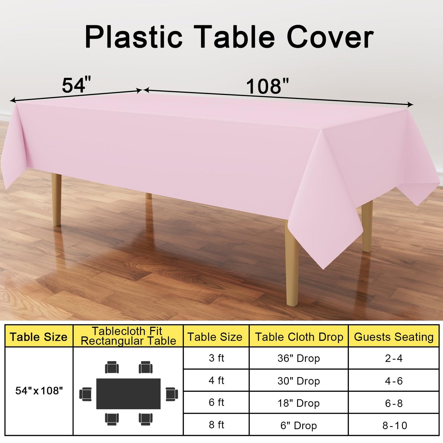 Smiry Disposable Table Cloth - 6 Pack, 54 x 108 Inch Table Cloths for Parties, Decorative Tablecloths for Rectangle Tables, Waterproof Plastic Table Cover, Leakproof & Sturdy, Pink