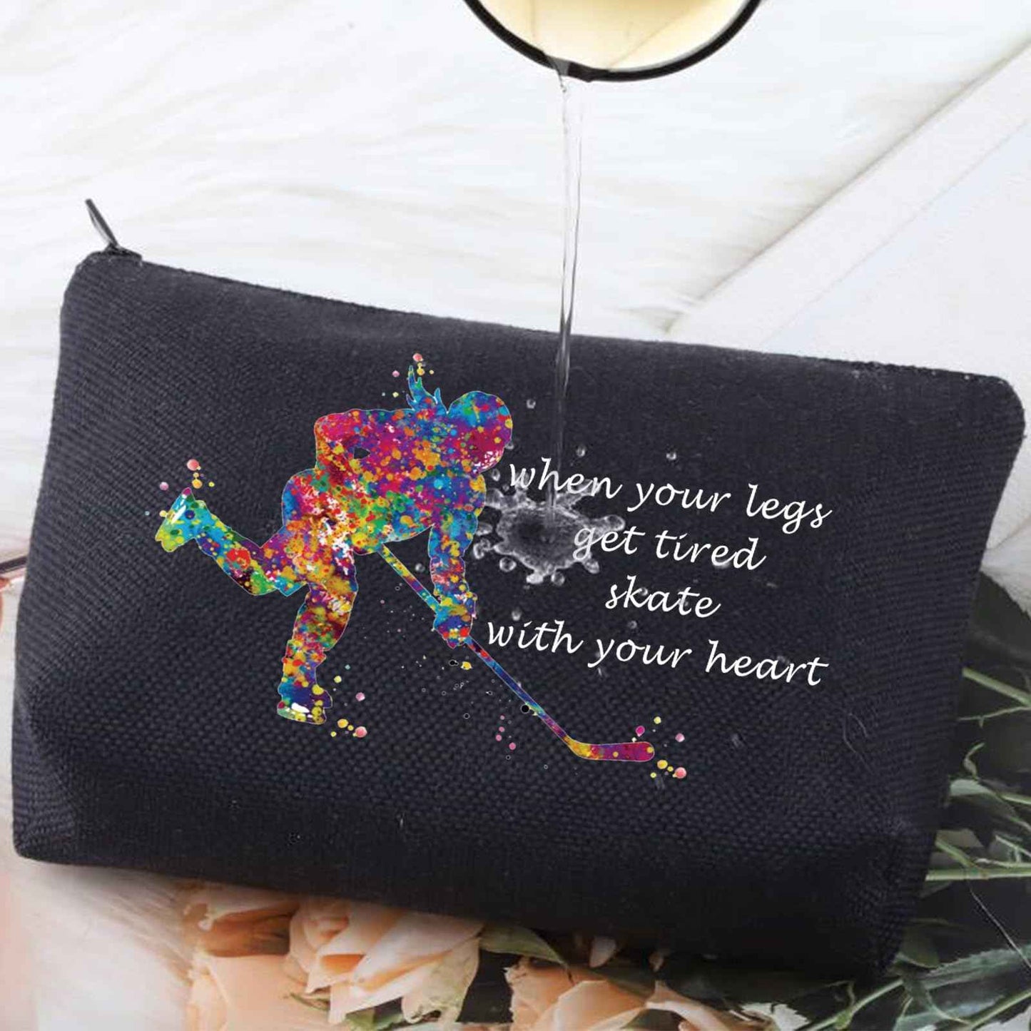 G2TUP Ice Hockey Cosmetic Bag Hockey Player Makeup Case Gift For Girls When Your Legs Get Tired Skate With Your Heart (Ice Hockey BLACK)