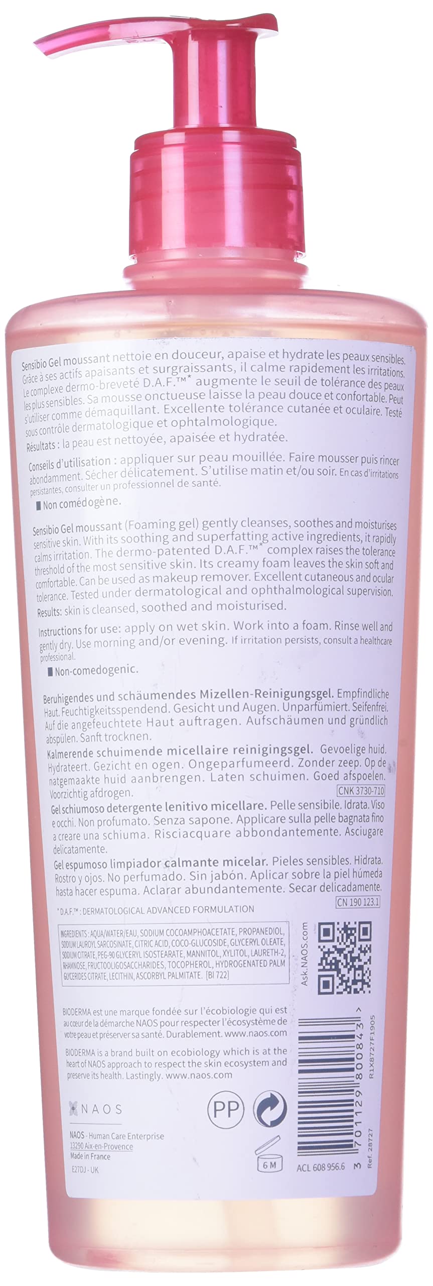 Bioderma Sensibio Foaming Gel Cleansing and Make-Up Removing Refreshing feeling for Sensitive Skin Unscented, 16.7 Fl Oz