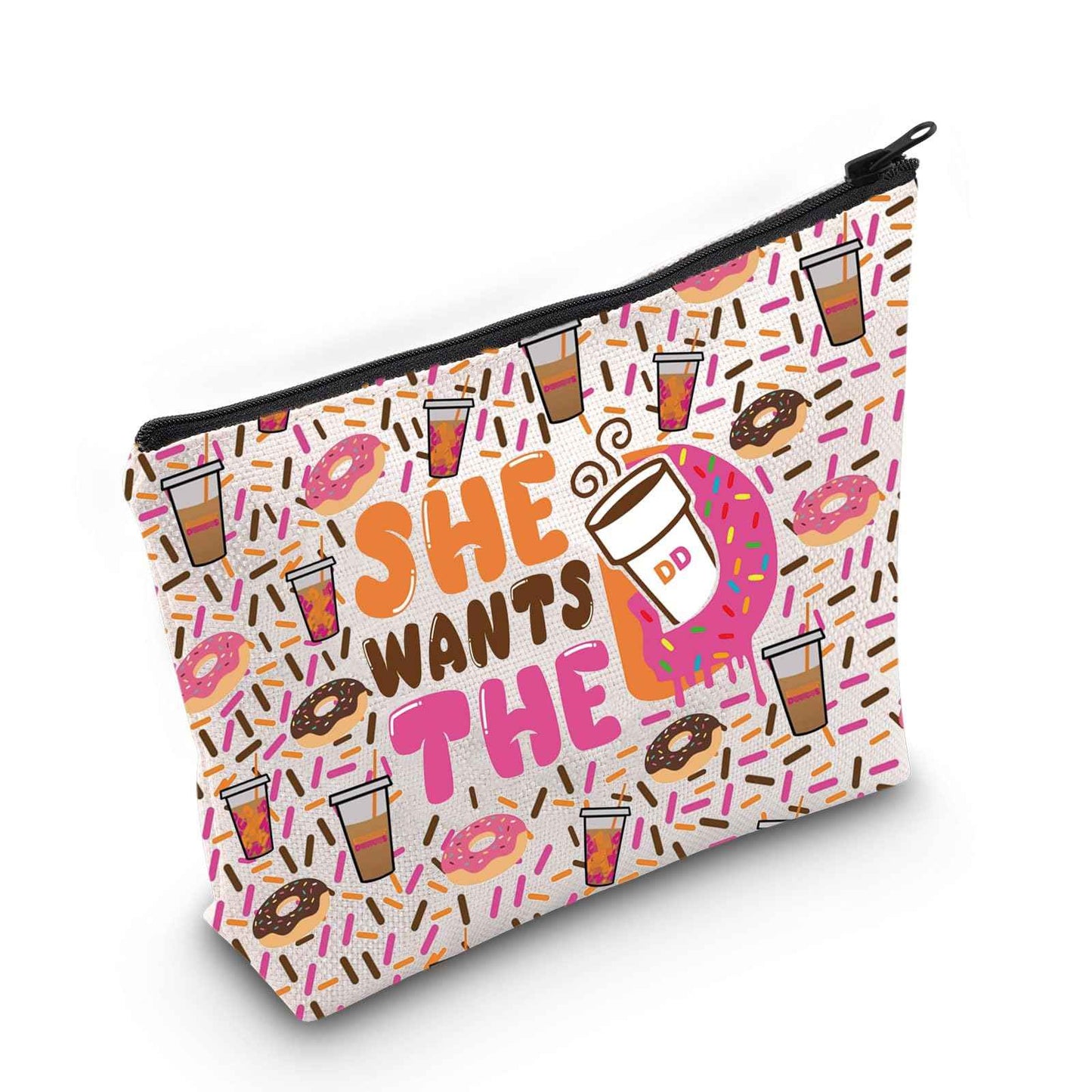 WZMPA Donuts and Coffee Cosmetic Makeup Bag Donuts Lover Gift She Wants The Donuts Makeup Zipper Pouch Bag For Friend Family (She wants the F)