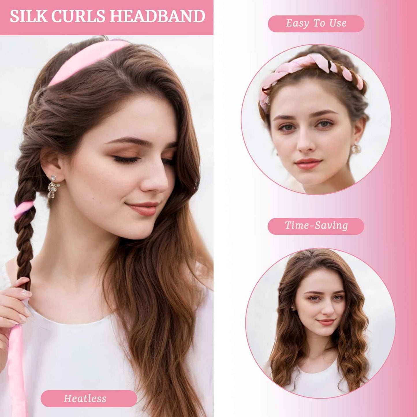 40PCS Trendy Stuff Gifts Set for Teen Girls -Makeup Brushes Set + Blending Sponges + Silk Heatless Curling Set + Jewelry Set & Skincare Headbands | Birthday Gift for Daughter, Niece, Her (Pink)