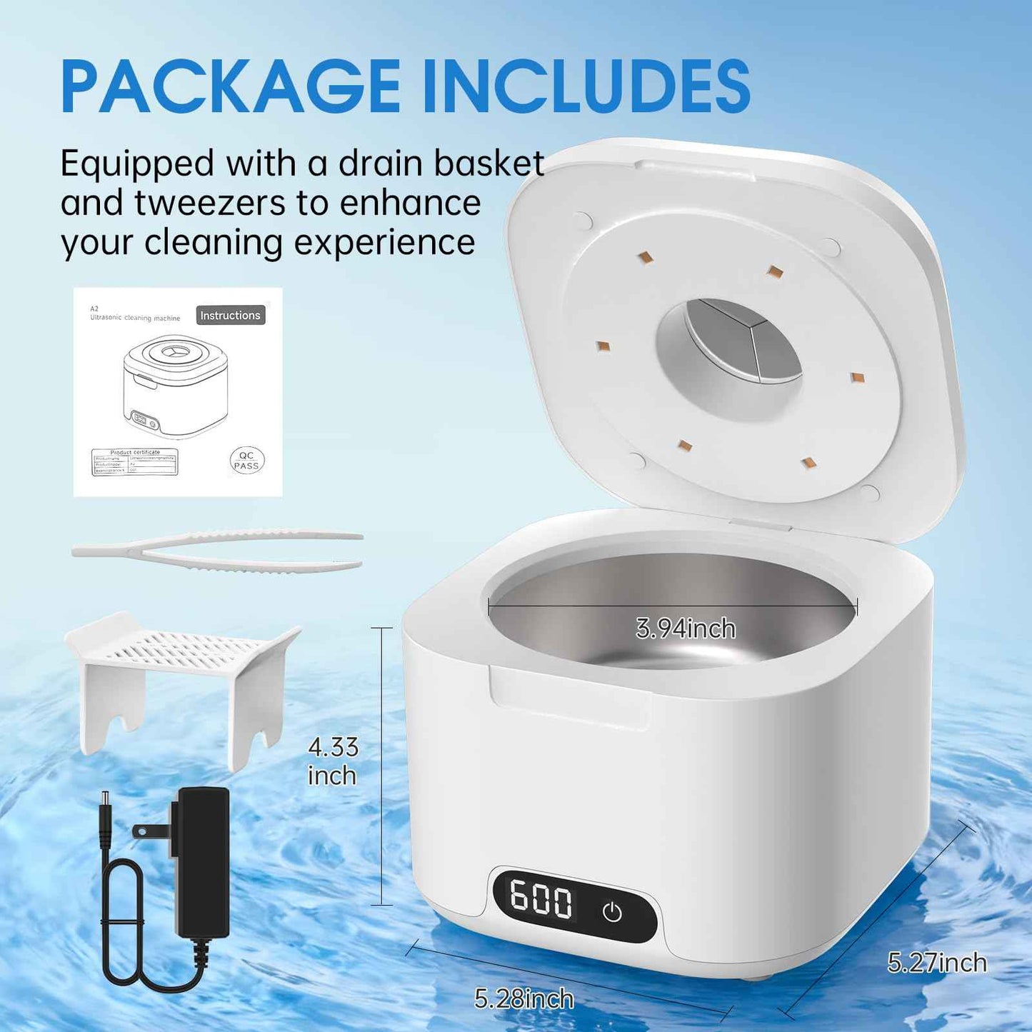 Ultrasonic Retainer Cleaner with UV Light, 49kHz Dental Ultrasonic Cleaner Machine with Digital Timer,Stainless Steel Tank for Retainers, Aligners, Dentures, Night Guards & Jewelry-White