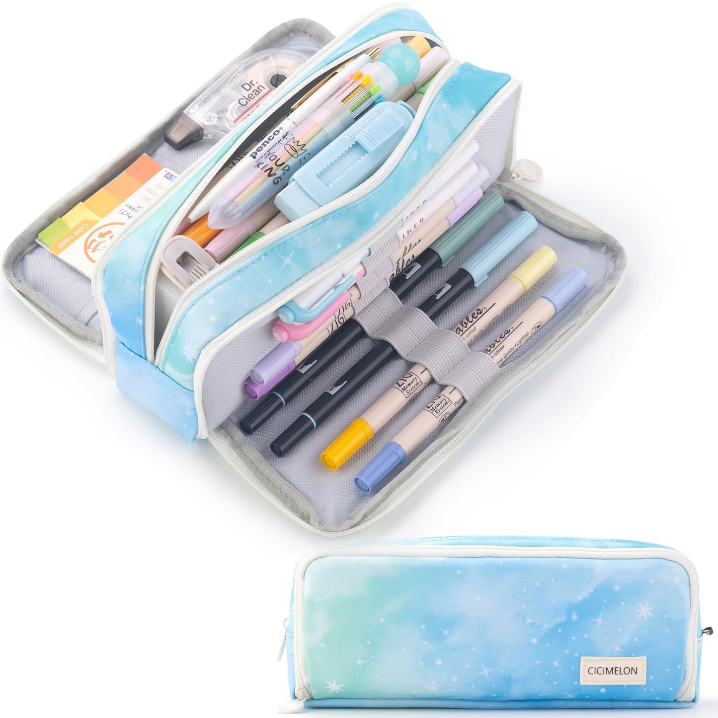 CICIMELON Large Capacity Pencil Case 3 Compartment Pouch Pen Bag for School Teen Girl Boy Men Women (Dream)