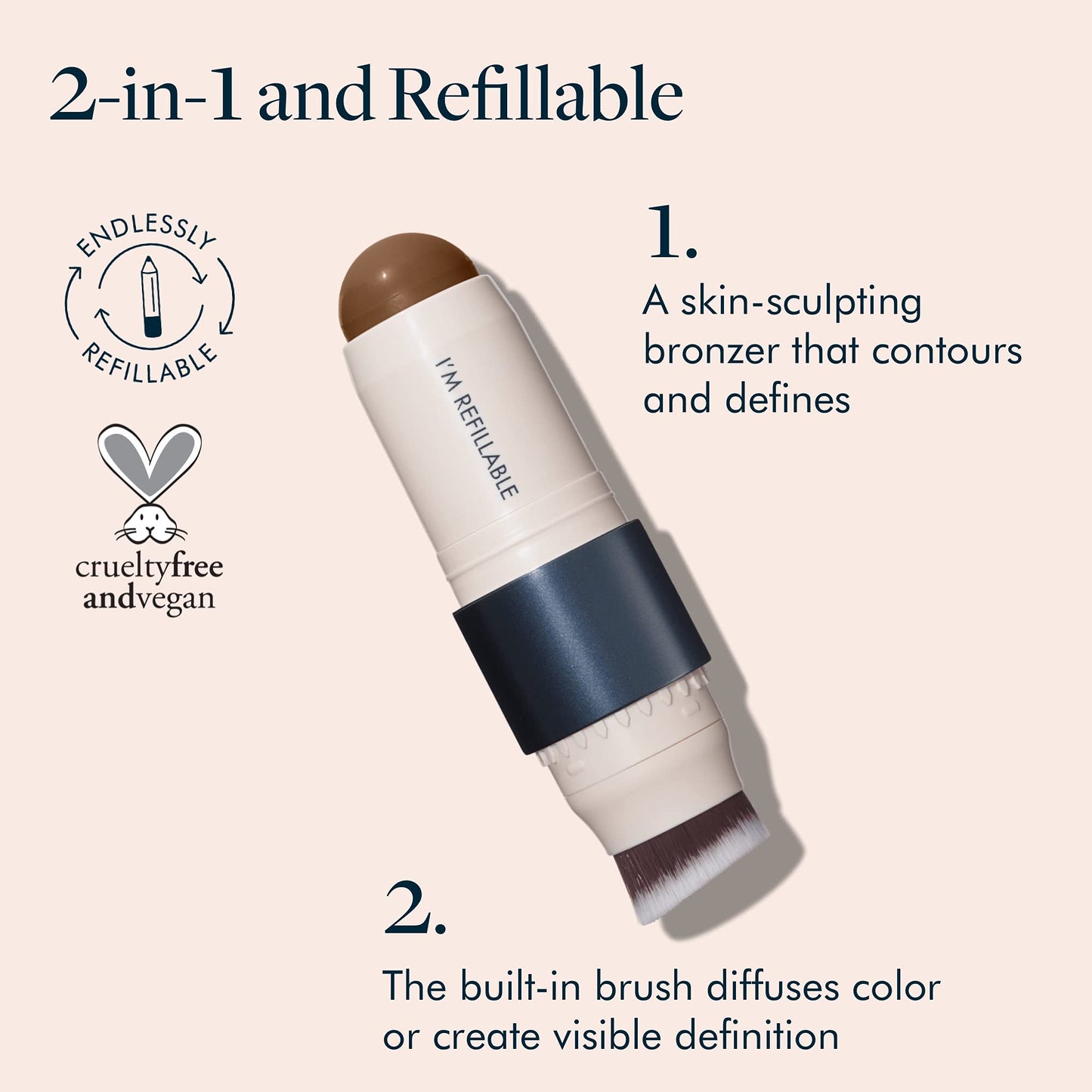 trestique Bronzer Stick, Refillable Contour Stick With Built-In Blending Brush, Sustainable Contour Makeup, Clean Beauty Cream Bronzer