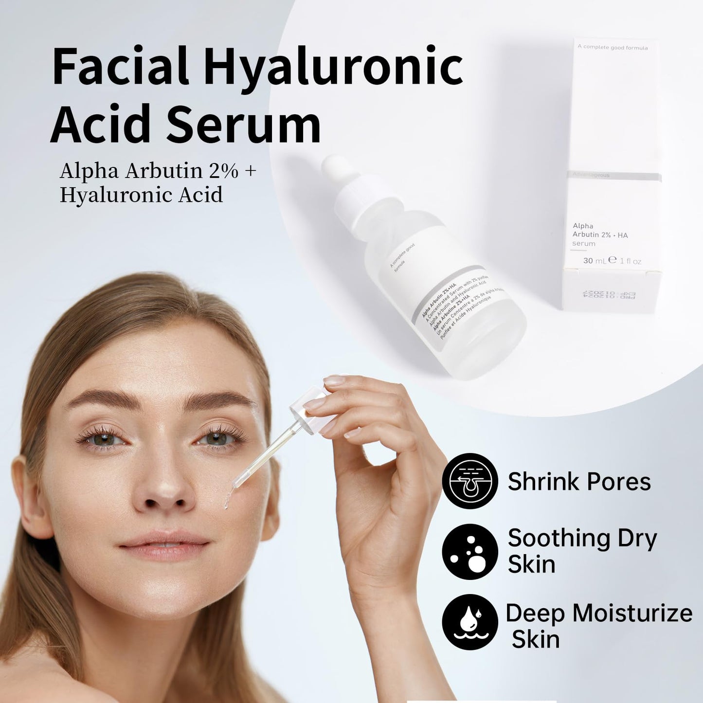 Alpha Arbutin 2% + Hyaluronic Acid Serum For Acne, 30ML Alpha Arbutin 2% Ha Face Serum For Fine Lines & Wrinkle, Moisturizing Hyaluronic Acid Serum For Women.