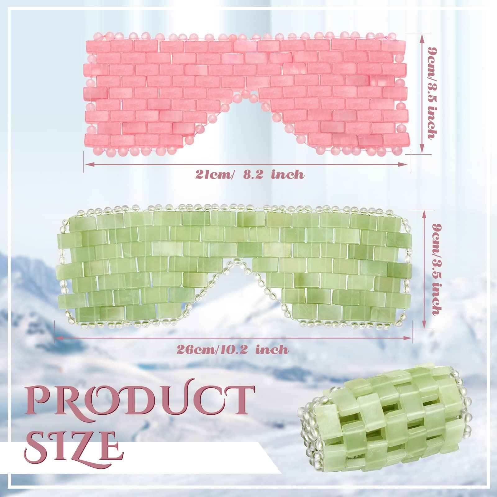 Hicarer 2 Pcs Jade Eye Mask Rose Green Jade Stone Eye Mask Facial Cooling Mask for Alleviate Puffiness Massage Relax Wrinkles Relieve Migraine Meditation Beauty