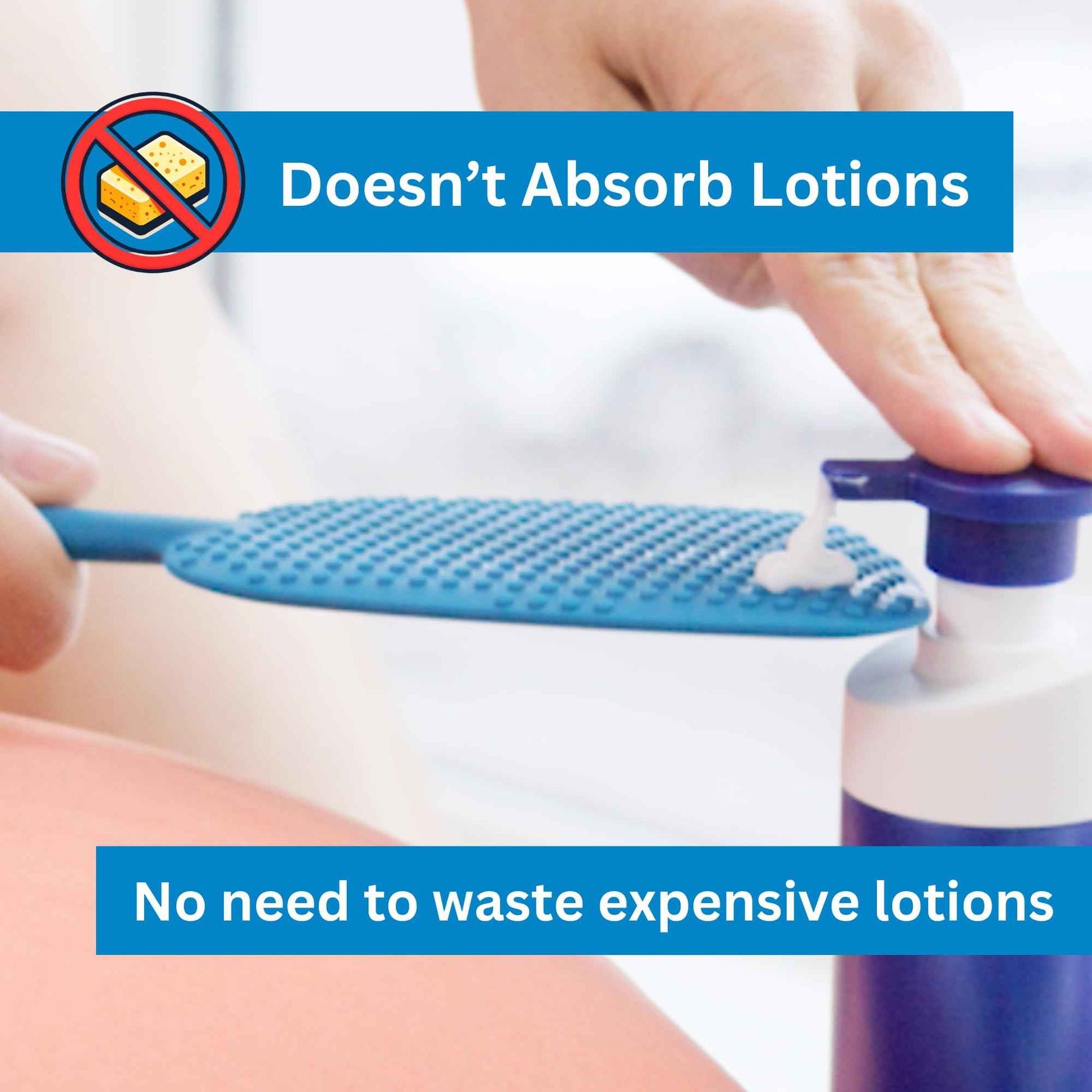 EOT Wellness Bendable Long Handled Silicone Back & Scalp Scrubber & Lotion Applicator for Back Bundle (Blue)