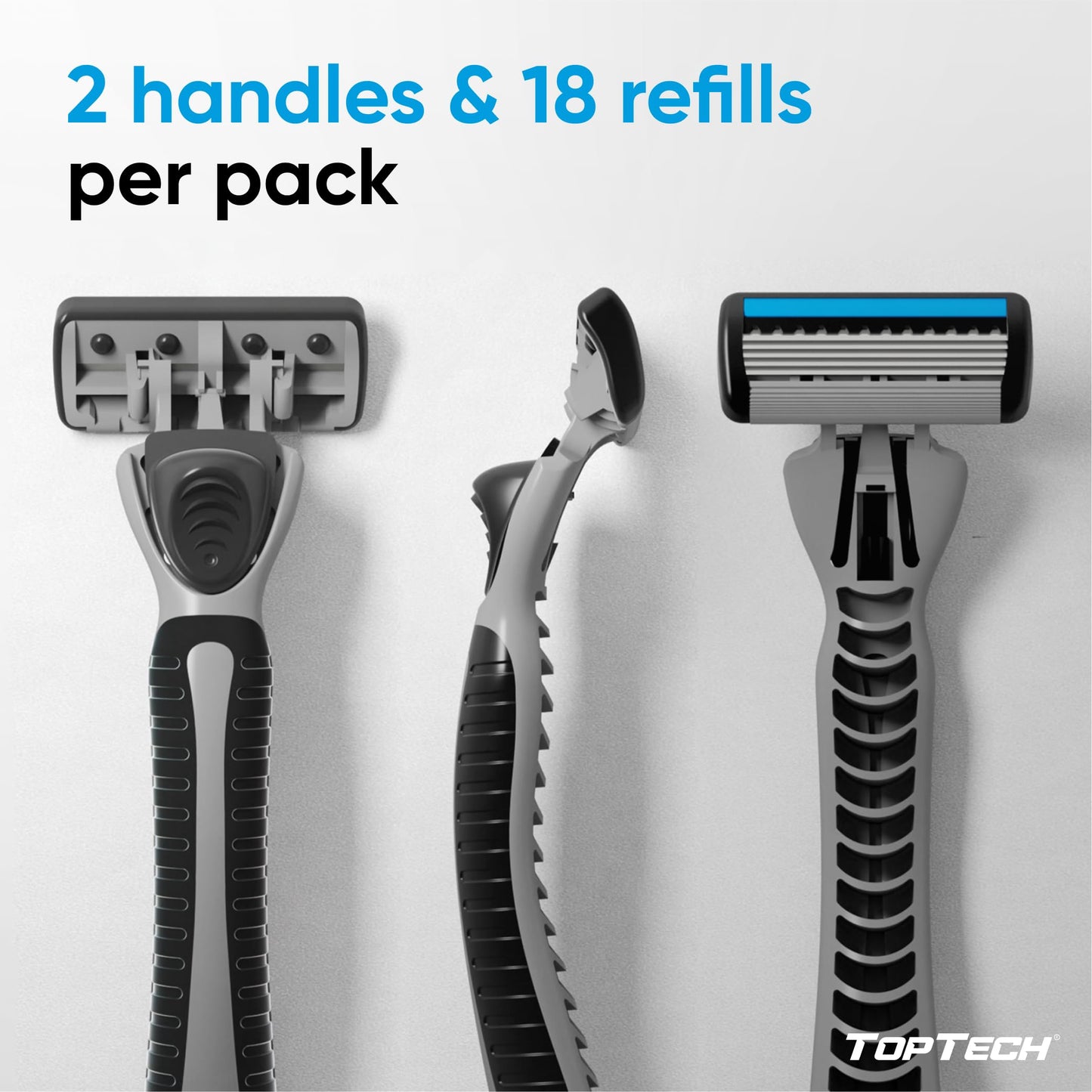 TopTech PRO 5 Razors for Men Double Set - Manual Shaving Razors & Refills, 20 Count Pack (2 Handles + 18 Replaceable Cartridges), 5-Blade Technology - Soft Shave & Sharp Blades - Cost-effective Refill