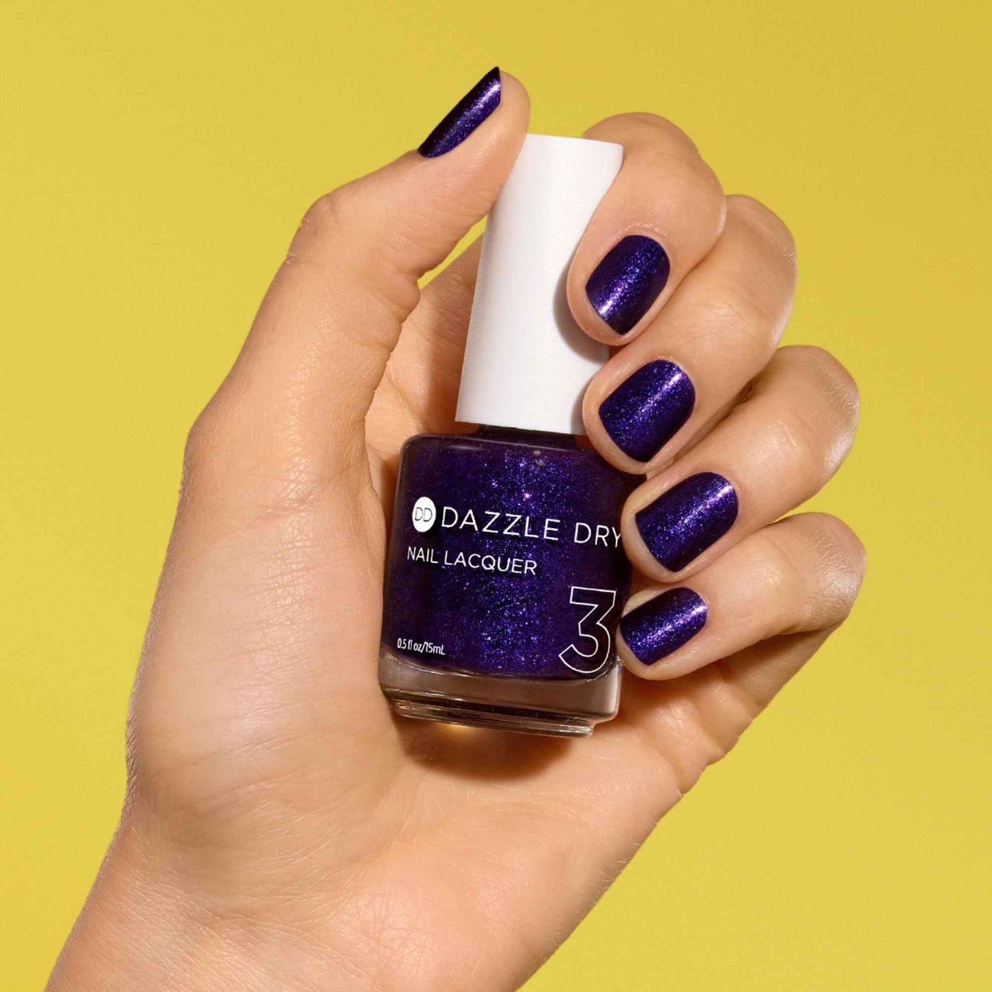Dazzle Dry Nail Lacquer (Step 3) - Fast Lane - A deep galactic purple with flaky glitter. Full coverage shimmer. (0.5 fl oz)