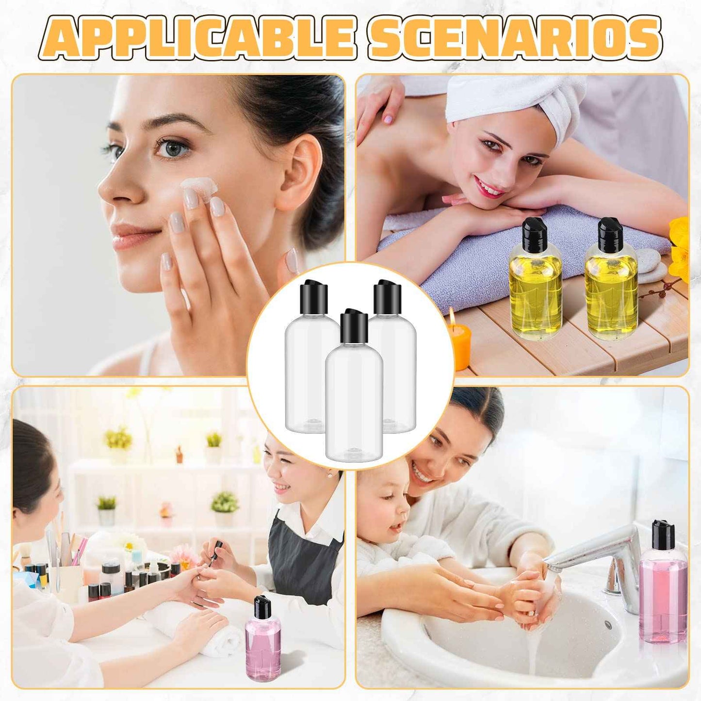 Irenare 30 Pieces 8 oz Travel Bottles with Black Disc Cap Refillable Clear Plastic Squeeze Empty Bottles Shampoo Travel Container for Body Wash Cream Lotion Conditioner Liquid Body Soap