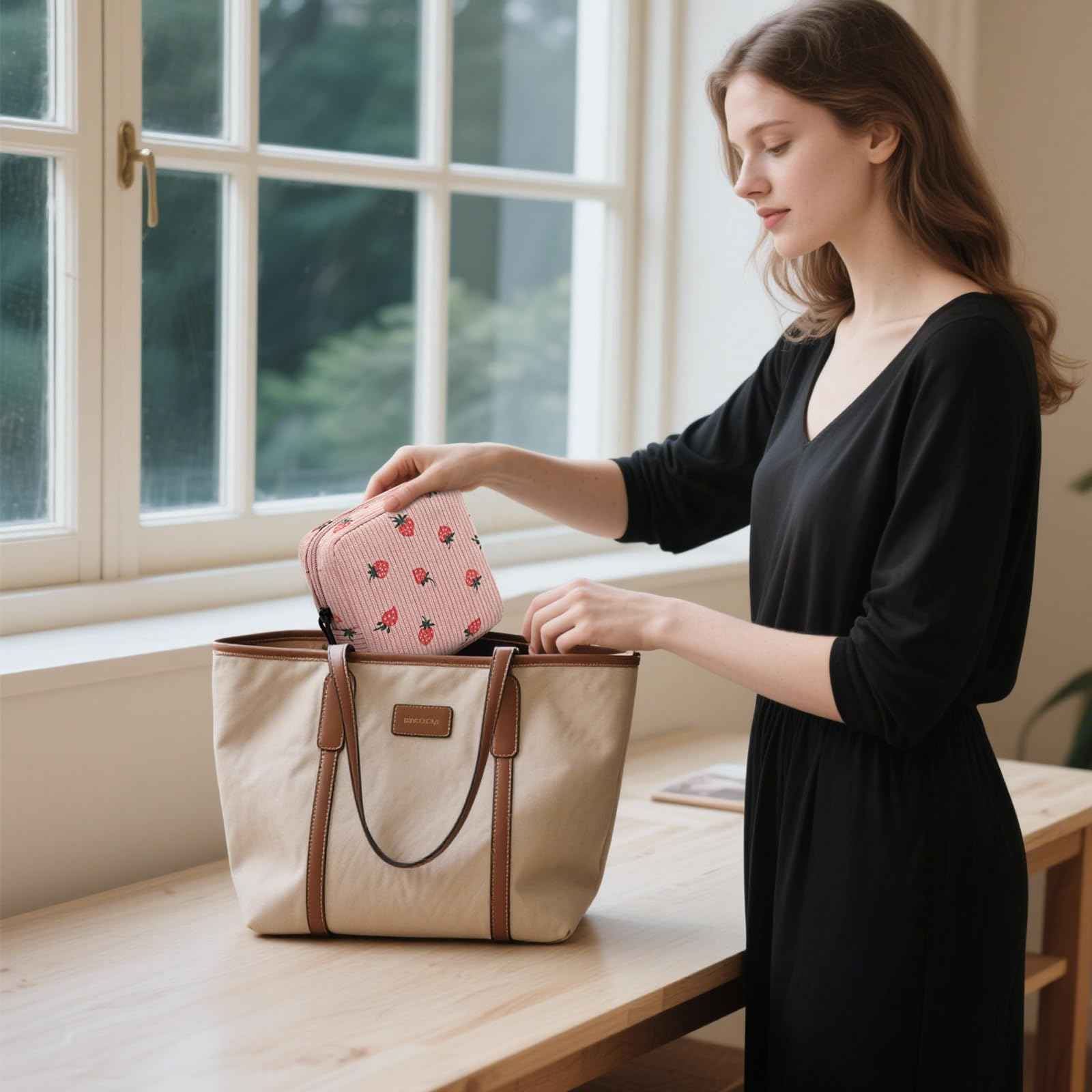 ZOEMTIU Small Makeup Bag for Purse,Mini Cosmetics Bag cute Zipper corduroy Cosmetic Pouch Storage Pouch Travel Toiletry Organizer for Women Girls(Smiley Face,Pink)