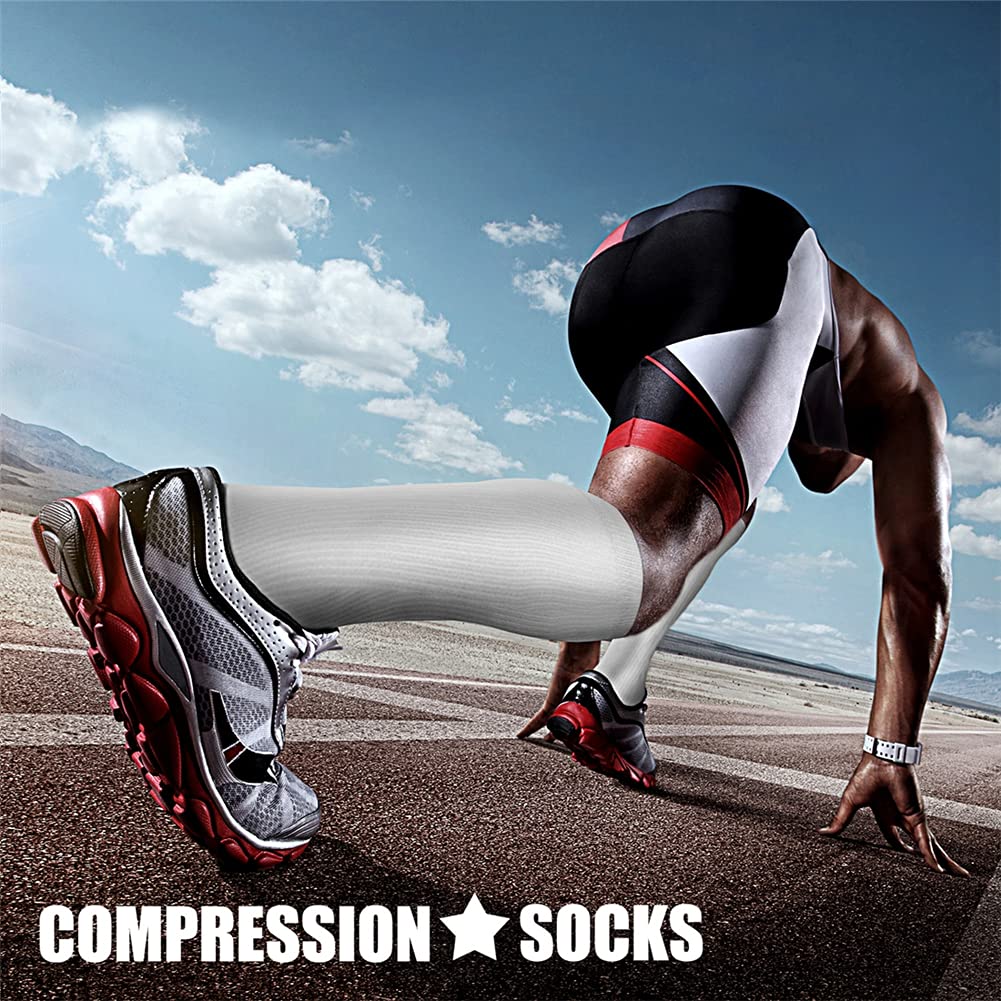 CHARMKING Compression Socks for Women & Men Circulation (3 Pairs) 15-20 mmHg is Best Athletic for Running, Flight Travel, Support, Cycling, Pregnant - Boost Performance, Durability (S/M, White)