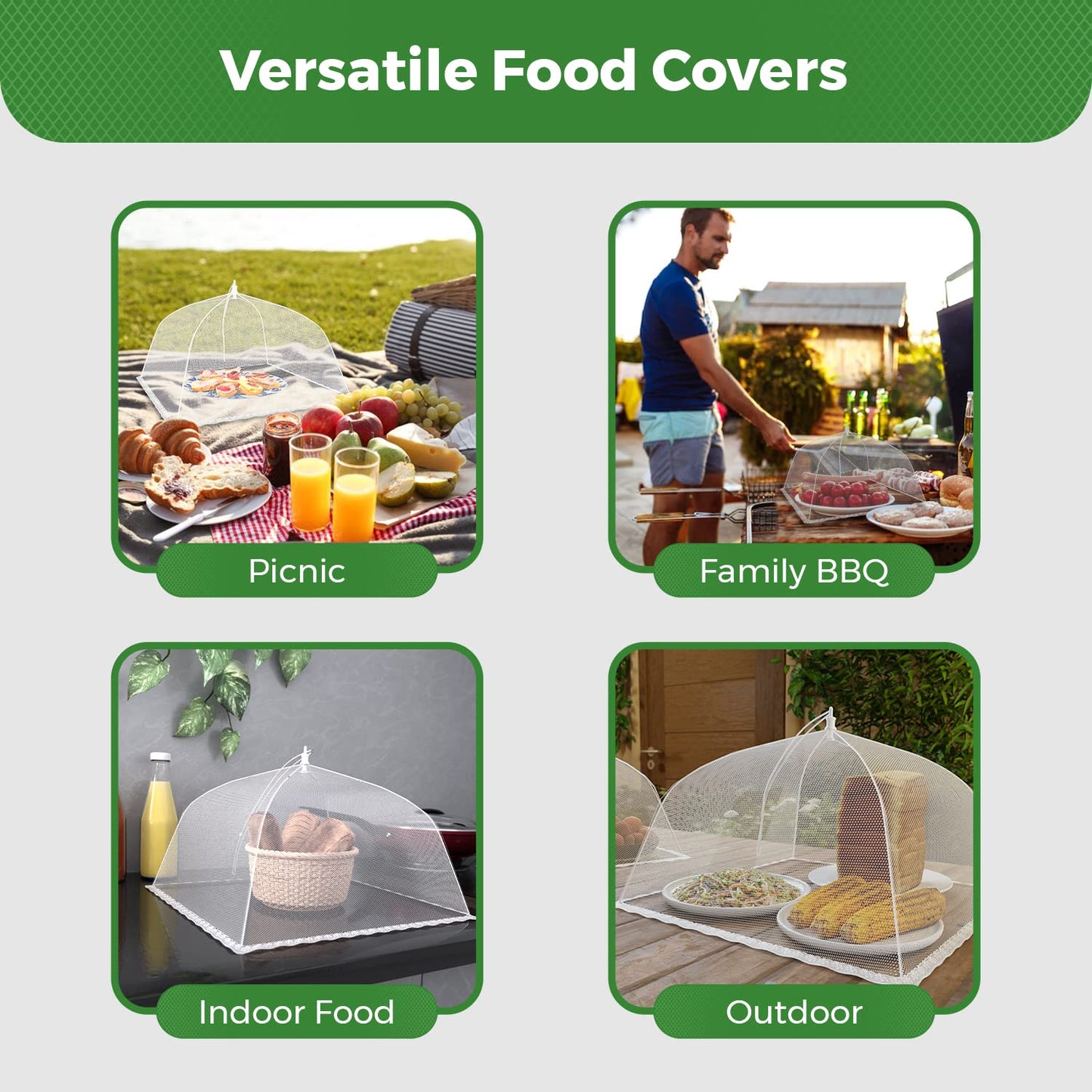 Simply Genius (3 Pack) Large and Tall 17x17 Pop-Up Mesh Food Covers Tent Umbrella for Outdoors, Screen Tents, Parties Picnics, BBQs, Reusable and Collapsible