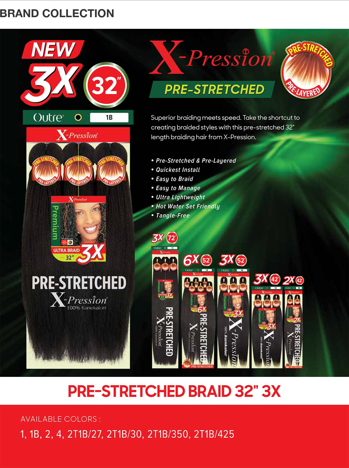 Sun Taiyang Outre Synthetic Pre Stretched ULTRA BRAID - XPRESSION 3X 32'' (Color:2 Dark Brown), 7.6 ounces
