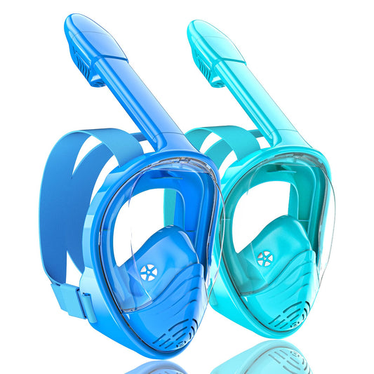 QingSong Kids Snorkel Mask Full Face, Snorkeling Set with Camera Mount, 180 Degree Panoramic View Snorkeling Gear Anti-Fog Anti-Leak