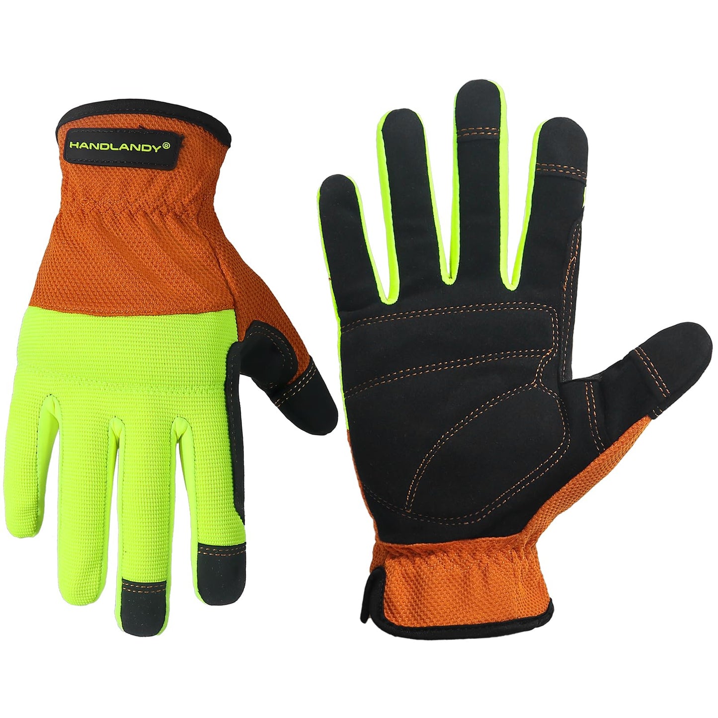 HANDLANDY Mens Work Gloves, Flexible Utility Working Gloves, Touch Screen Outdoor Yard Gloves (Yellow-orange, Small (Pack of 1))