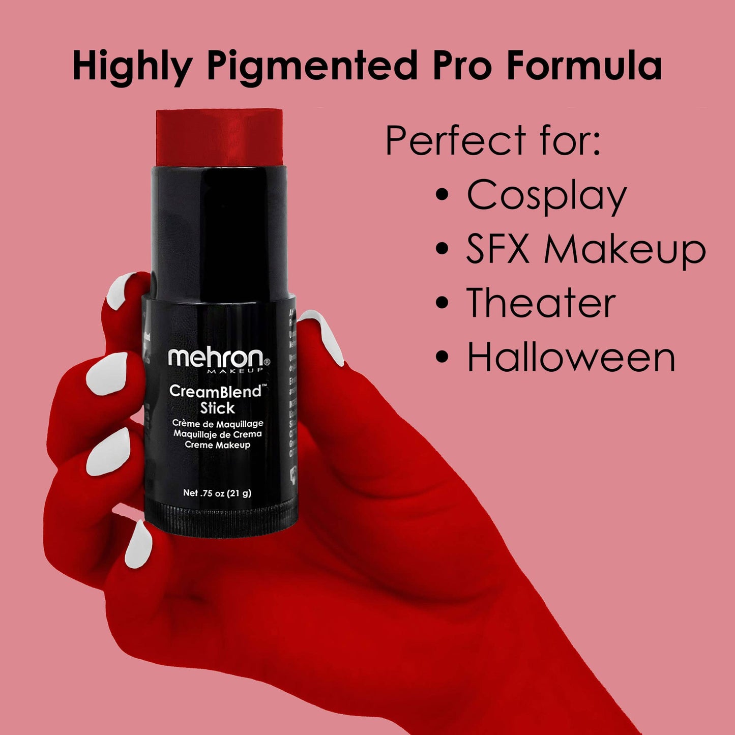 Mehron Makeup CreamBlend Stick | Face Paint, Body Paint, & Foundation Cream Makeup | Body Paint Stick Perfect for Halloween Makeup .75 oz (21 g) (Red)