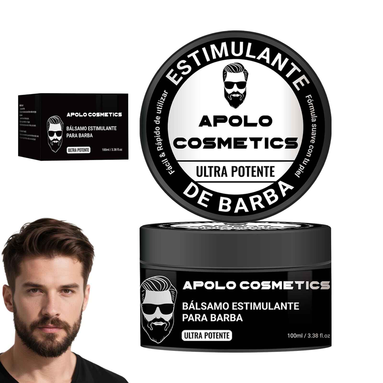 apolo cosmetics Para Barba, Ultra Potente Estimulante de Barba, Bálsamo para Crecimiento de Barba Crema, Beard Growth Blam, Softner/Unscented Beard Butter, Sin Irritación 100ml/3.38floz (1 PC, 1)