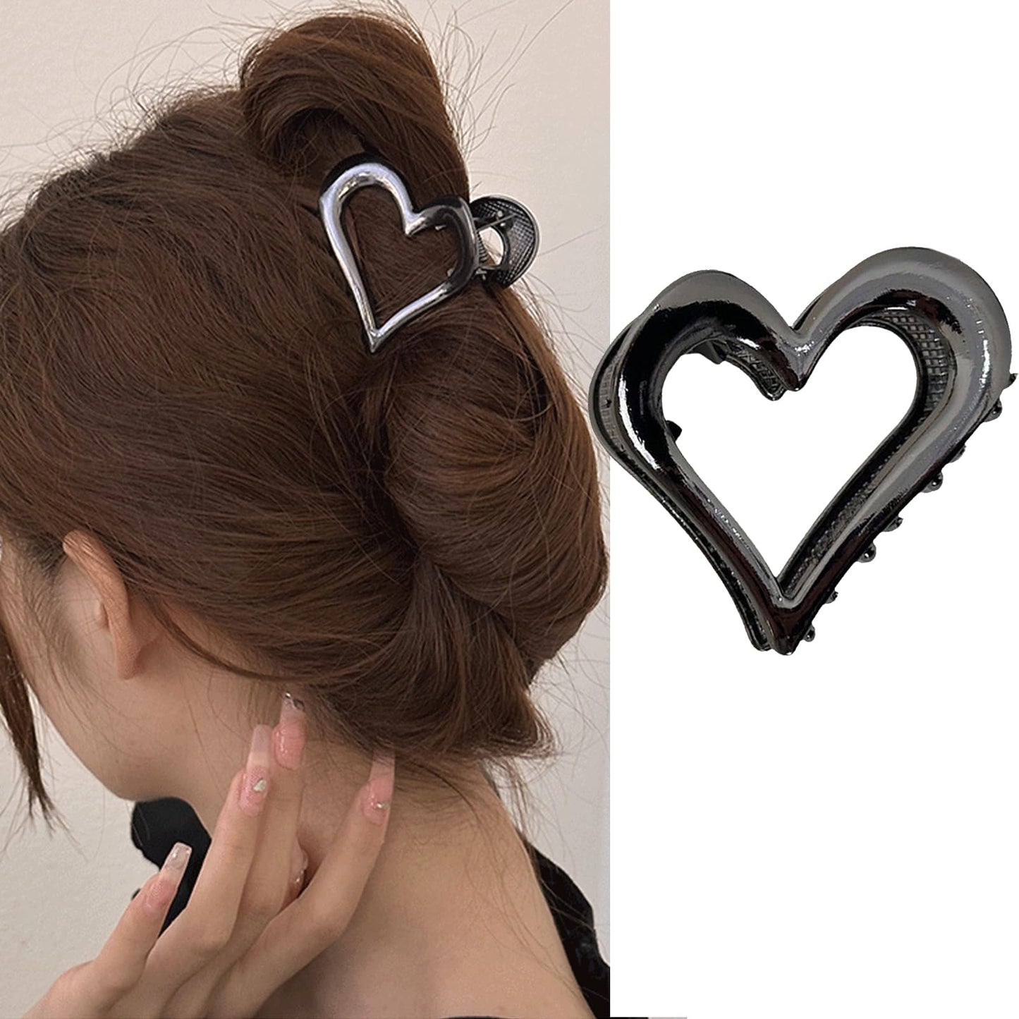 Valentine's Day Hair Clip Heart Hair Claw Clips Metal Clips for Girls Women Hair Accessories Claw Cips for Thick Hair- Perfect for Valentine's Day Daily Wear (1-black heart)