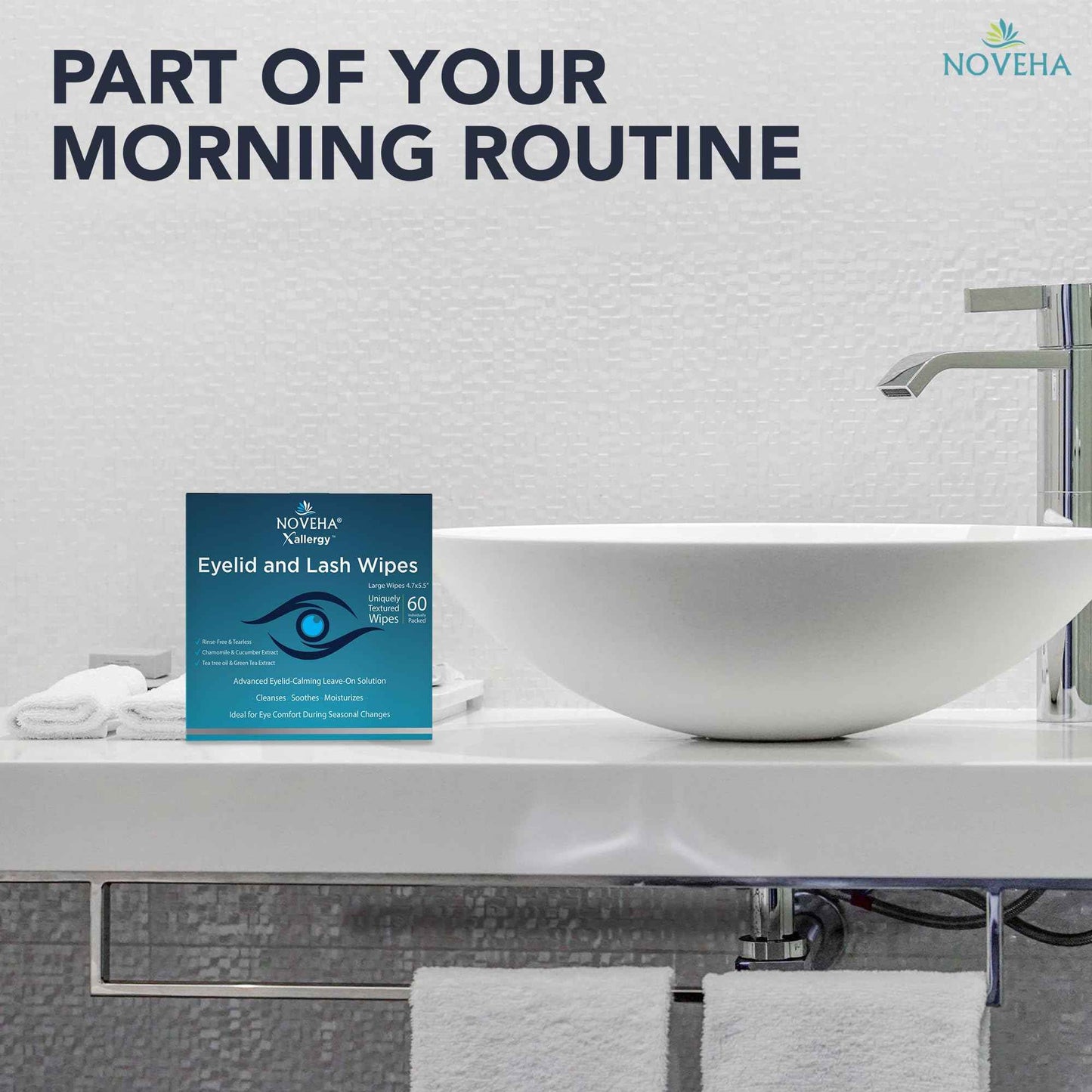 NOVEHA 180Pcs Allergy Relief Eyelid Wipes | Pre-moistened Hypoallergenic Eye Cleansing Pads, Reduce Itchiness, Redness & Discomfort Caused By Allergy, Clean, Soothe & Remove Debris (3 Pack)