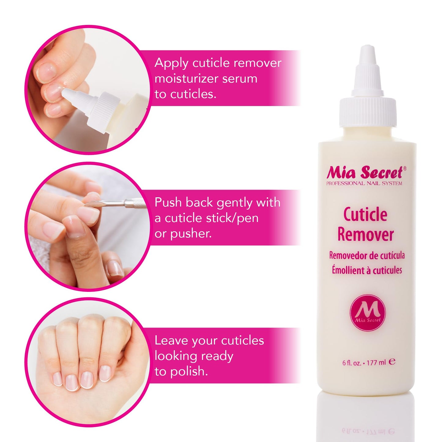 Mia Secret Cuticle Softener & Remover - Quick Easy Safe - Removes Cuticles Safely and Softens The Edge - Excellent for Manicures and Pedicures (6 Fl Oz (Pack of 1))