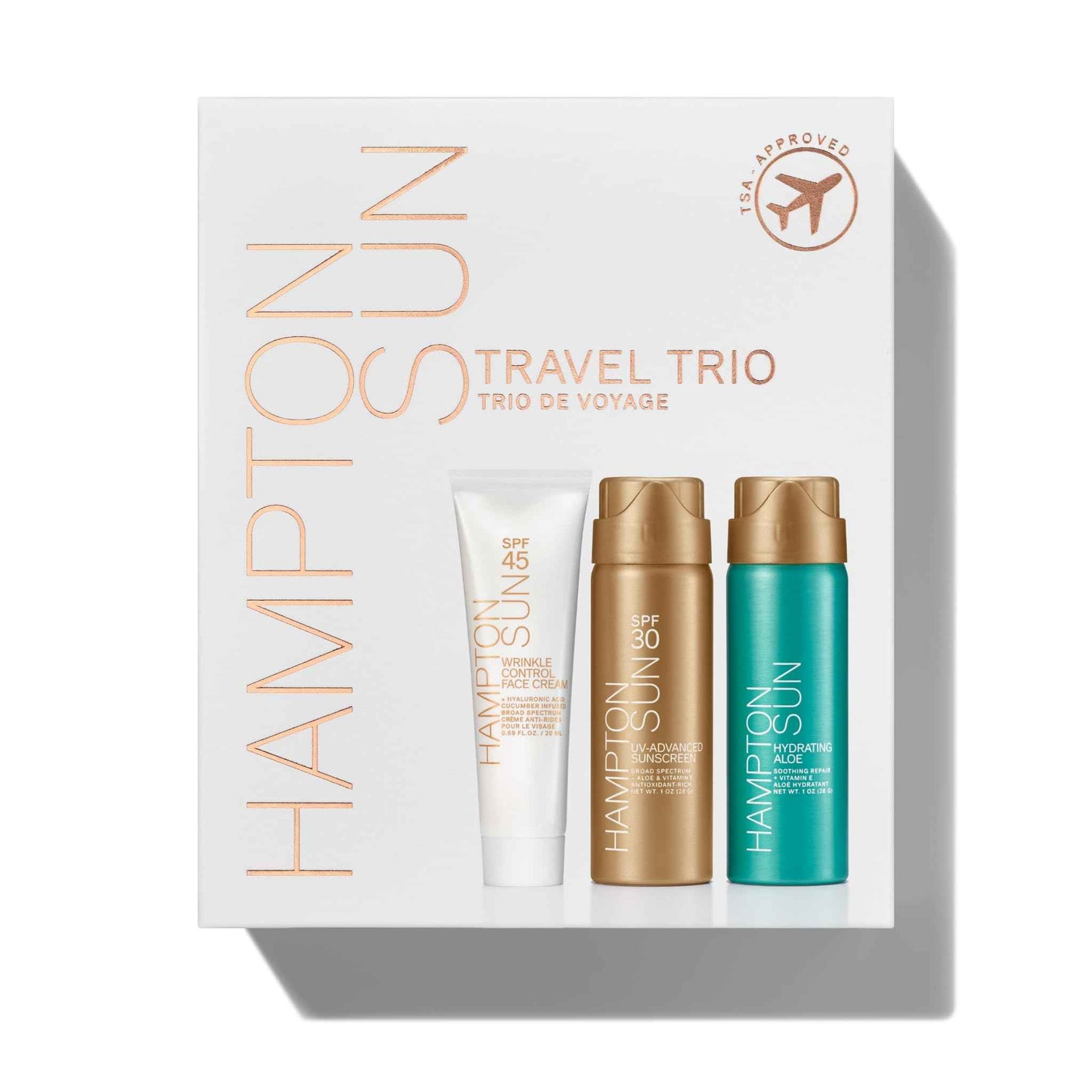 Hampton Sun Travel Trio Kit | SPF 30 1 oz. Continuous Mist Sunscreen + Hydrating Aloe Continuous Mist 1 oz. | Broad-Spectrum, Advanced Water + Sweat Resistance | Soothing + Hydrating Sunburn Relief