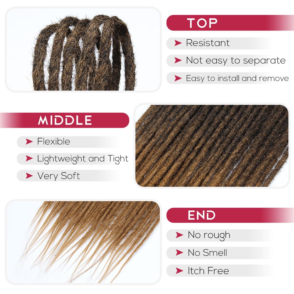 Kraler 18 Inch Double Ended Dreadlock Extensions, 10 Strands Ombre Brown Synthetic DE Dreads Extensions, Thin 0.6cm Width Reggae Hippie Soft Dreads Style for Woman