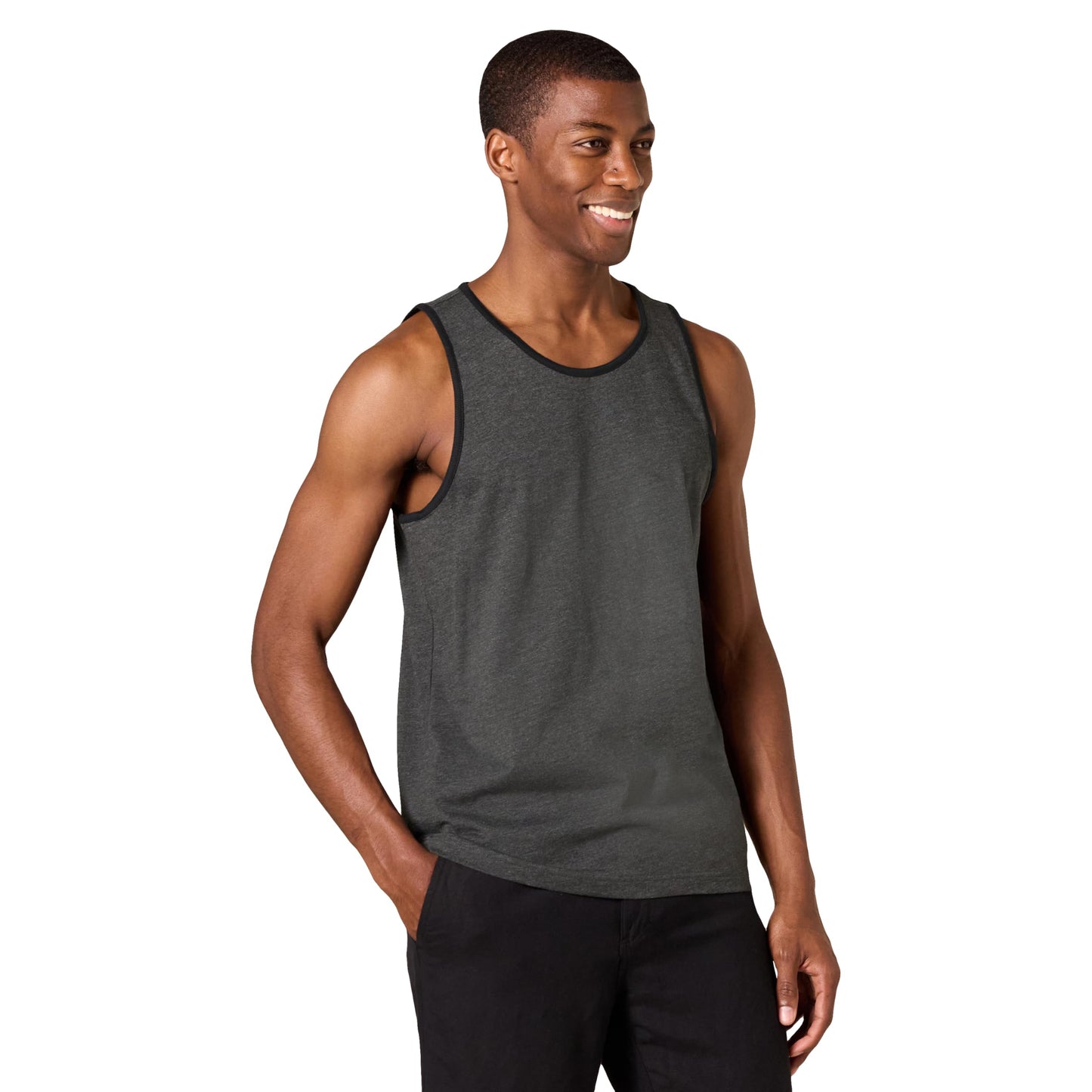 Amazon Essentials Men's Regular-Fit Tank Top, Black Charcoal Heather, X-Small