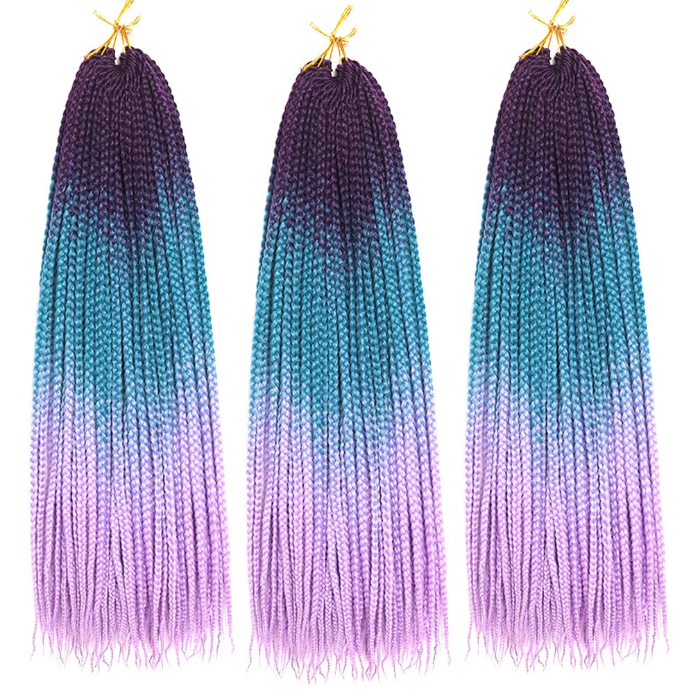 Box Braids Crochet Hair 24 Inch Prelooped Crochet Hair Extensions Hand Made 3 Packs Twist Crothet Braids Hair for Women Braiding Hair Extensions 22 Strands/Pack (Purple-Lake Blue-Light Purple)