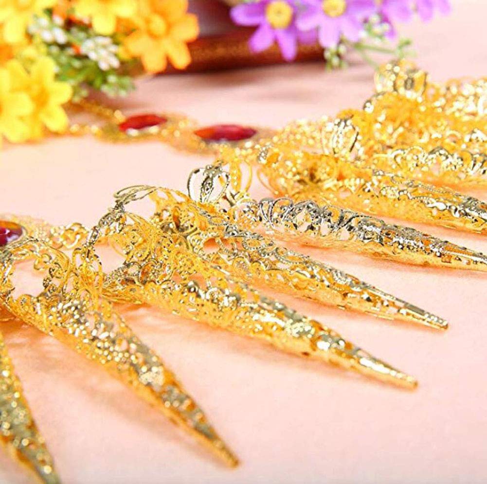 Suoirblss 2PCS Fashion Women Belly Dance Gypsy Egyptian Bracelet with Finger Nails Indian Gold Bracelet with Finger Nails for Costumes (Length: 11.8 inches)