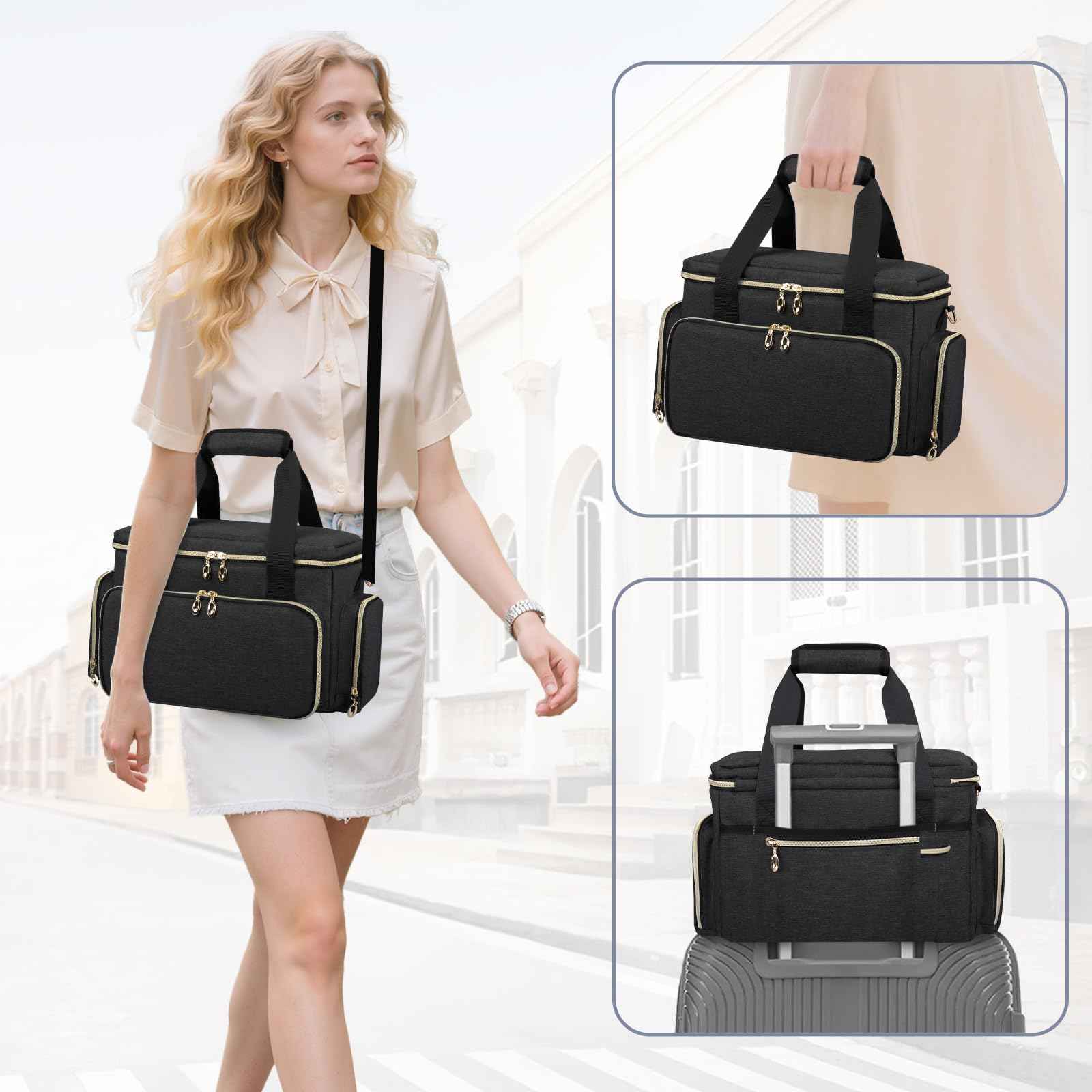 Large Makeup Bag, Portable Travel Makeup Bag Organizer for Women Girls with 2 Removable Pouches & Detachable Dividers, Cosmetic Travel Bag, Toiletry Bag for Makeup and Hair Supplies Black