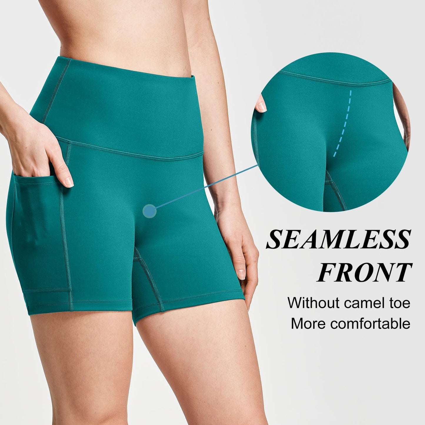 BALEAF Biker Shorts Women Yoga Gym Workout Spandex Running Volleyball Tummy Control Compression Shorts with Pockets Soft 5" Teal XS