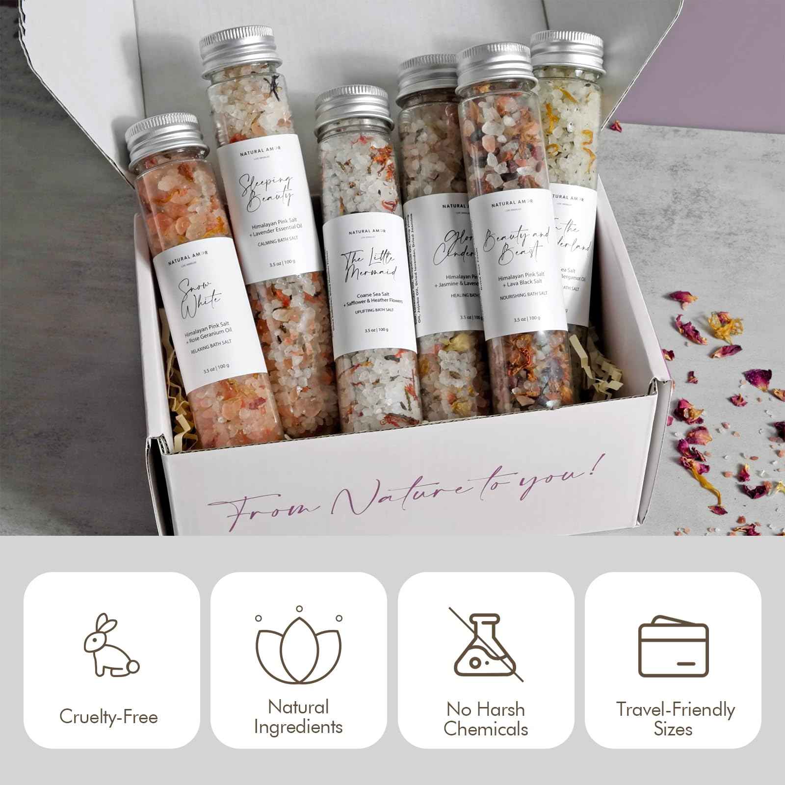 Handmade Bath Salt Gift Set 6 Pack, All Natural, Scented with Essential Oils, Gift for Women