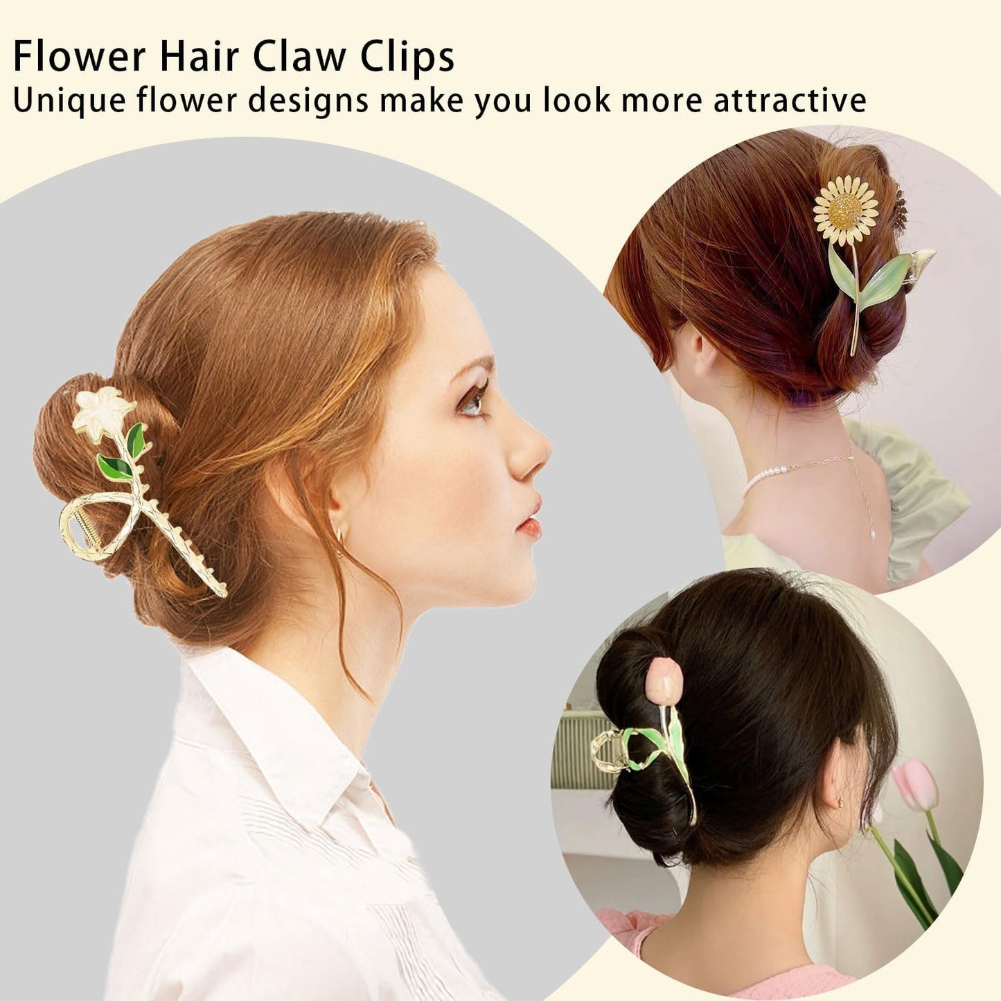 3 Pieces Flower Metal Hair Claw Clips Large Tulip Strong Hold Hair Clamps Fashion floral Hair Accessories Nonslip Hair Barrettes for Women Girls Long Thick Curly Hair (Tulip, Sunflower & Lily)