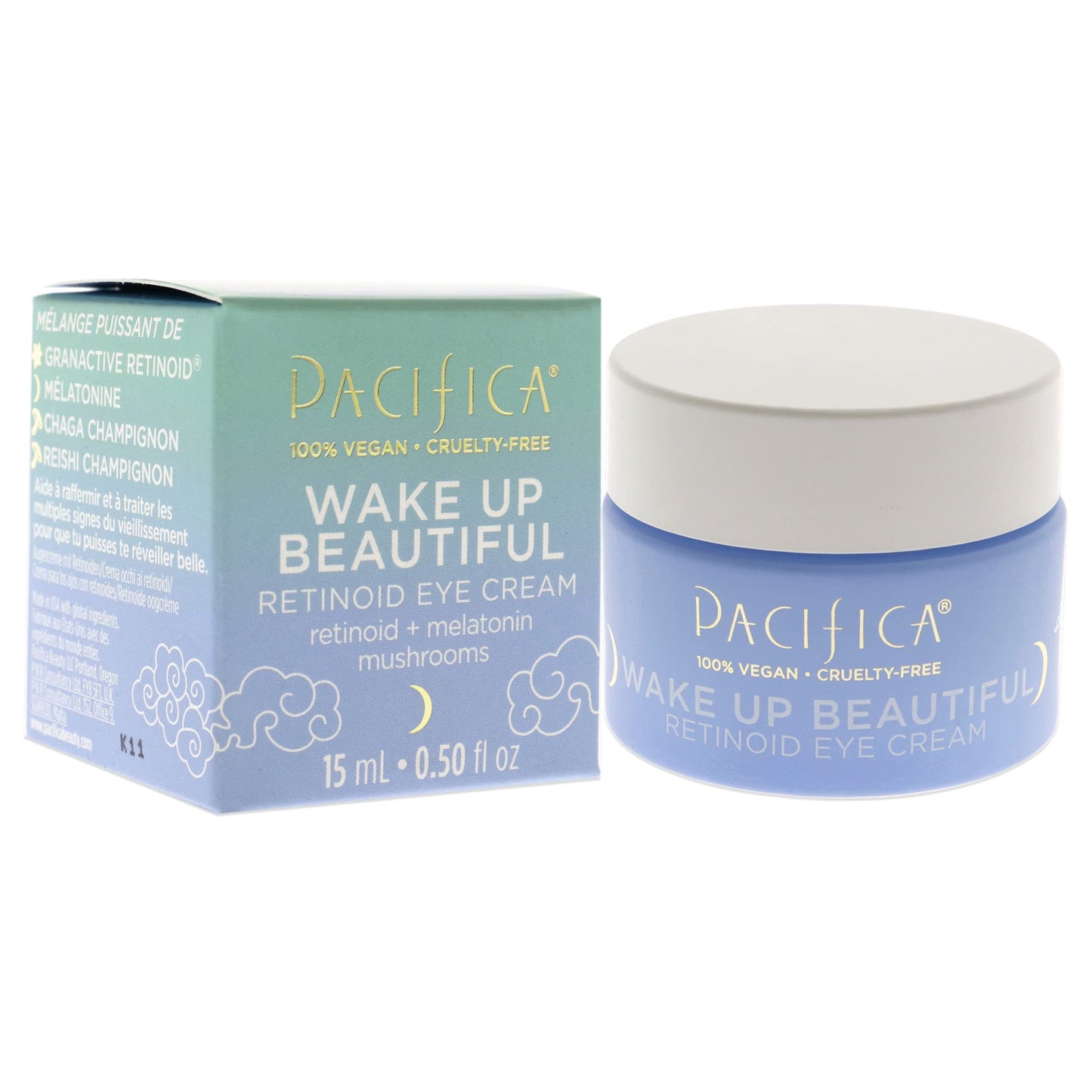 Pacifica Beauty, Wake Up Beautiful Retinoid Daily Under Eye Cream, For Aging Skin, Petroleum-Free Retinoid, Melatonin, Treat Fine Lines + Wrinkles, Clean Skin Care, Vegan + Cruelty Free, 0.5 Fl Oz