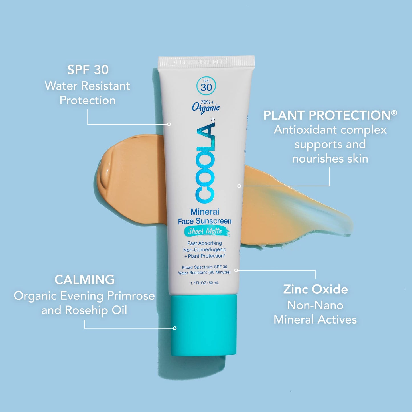 COOLA Organic Mineral Sheer Matte Sunscreen SPF 30 Sunblock, Dermatologist Tested Skin Care For Daily Protection, Vegan And Gluten Free, Fragrance Free, 1.7 Fl Oz