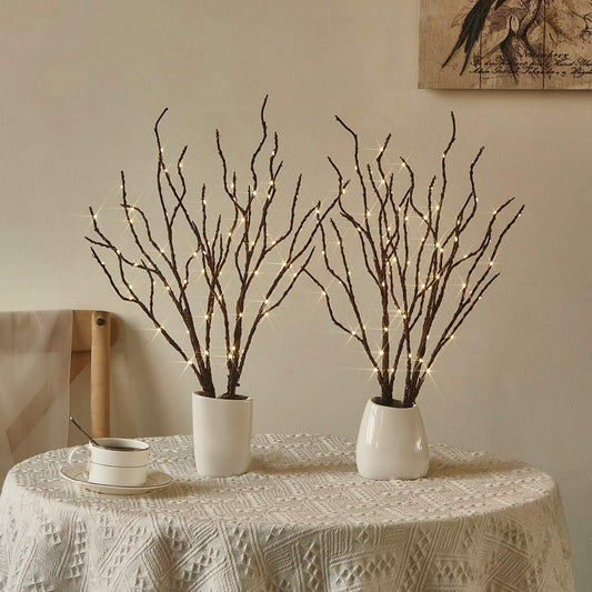 Fudios Lighted Branches 18IN 70 Warm White LED with Timer Twig Lights Battery Operated for Christmas Wedding Party Decoration(2 Set)