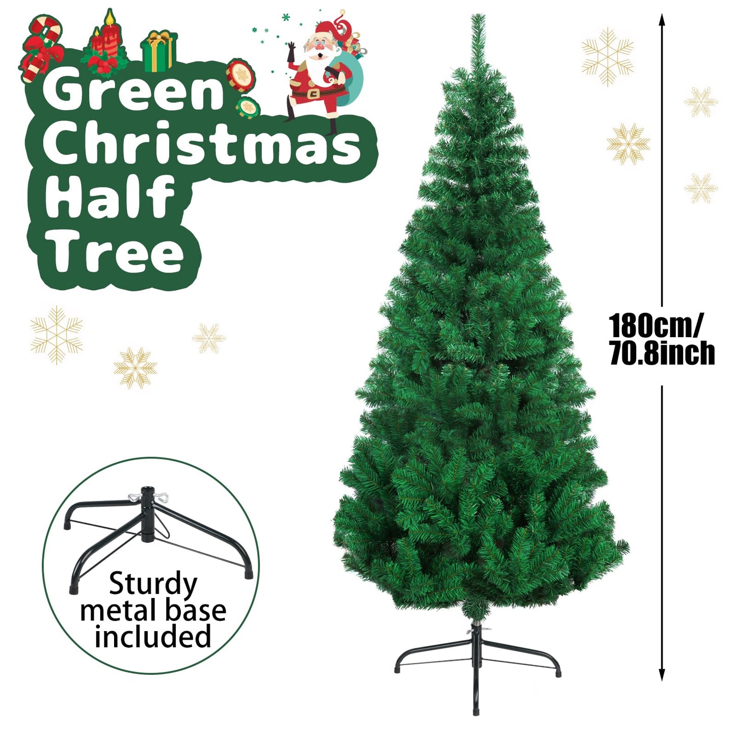 CCINEE 6ft Pine Artificial Christmas Green Half Tree Easy-Assembly with Solid Metal Stand for Wall Xmas Themed Party Decoration Indoor Outdoor Living Room Decor